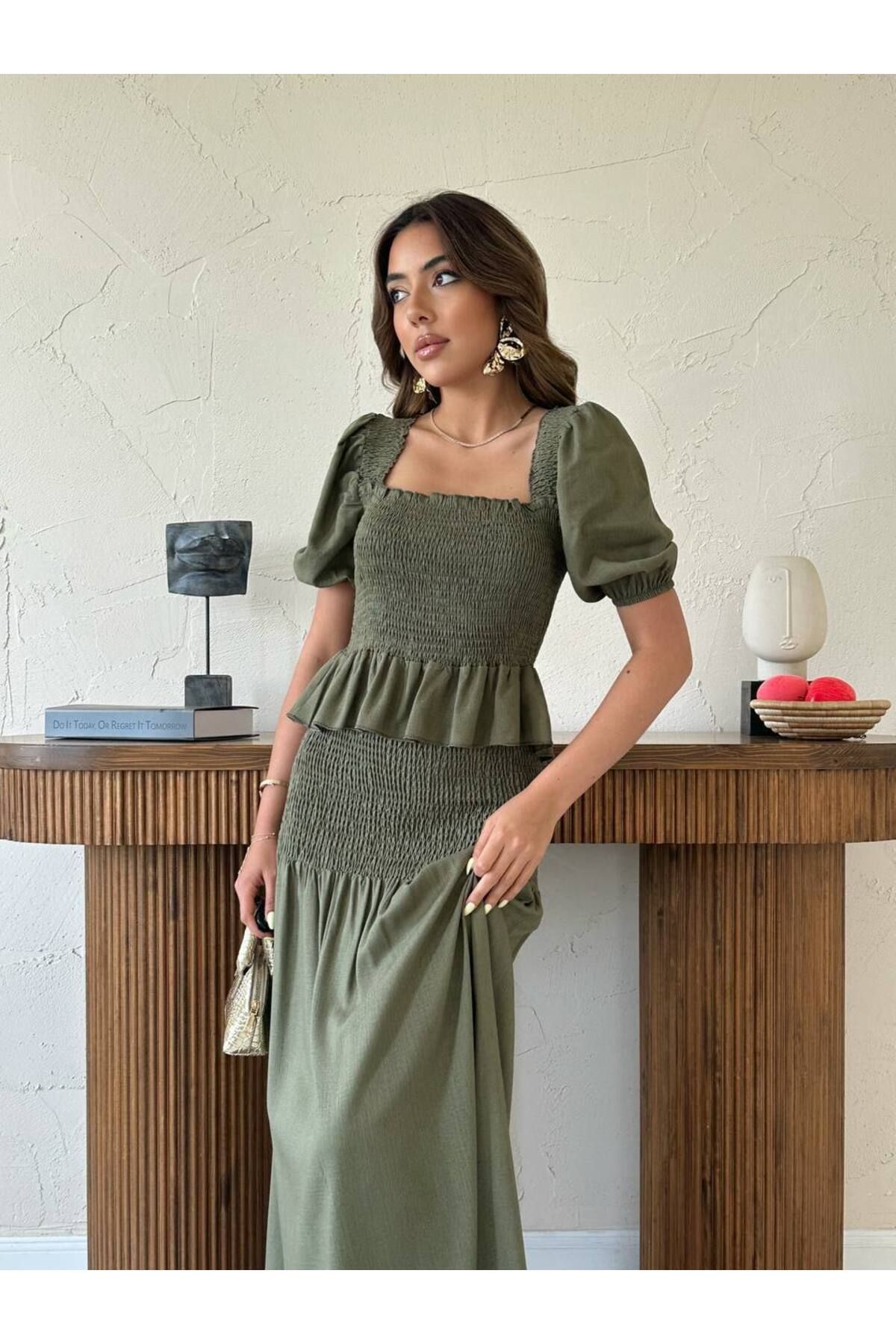 Castivo Fashion Fırfırlı Büzgü Bluzlu Yazlık İkili Takım