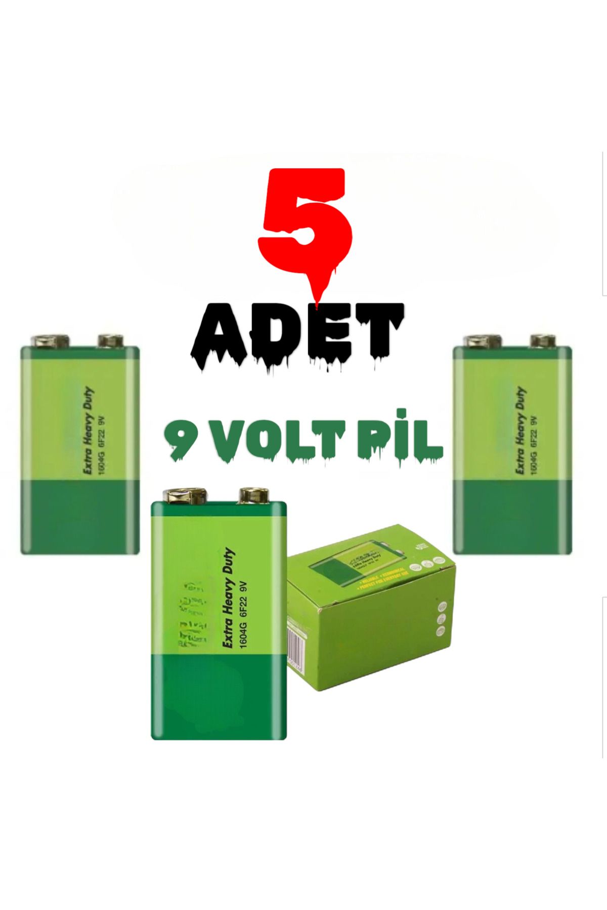 nelerbulurum 5 ADET 9 Volt Pil - 9V Oyuncak Araba Radyo Telsiz Duman dedektörü Drone El feneri Kumanda Pili