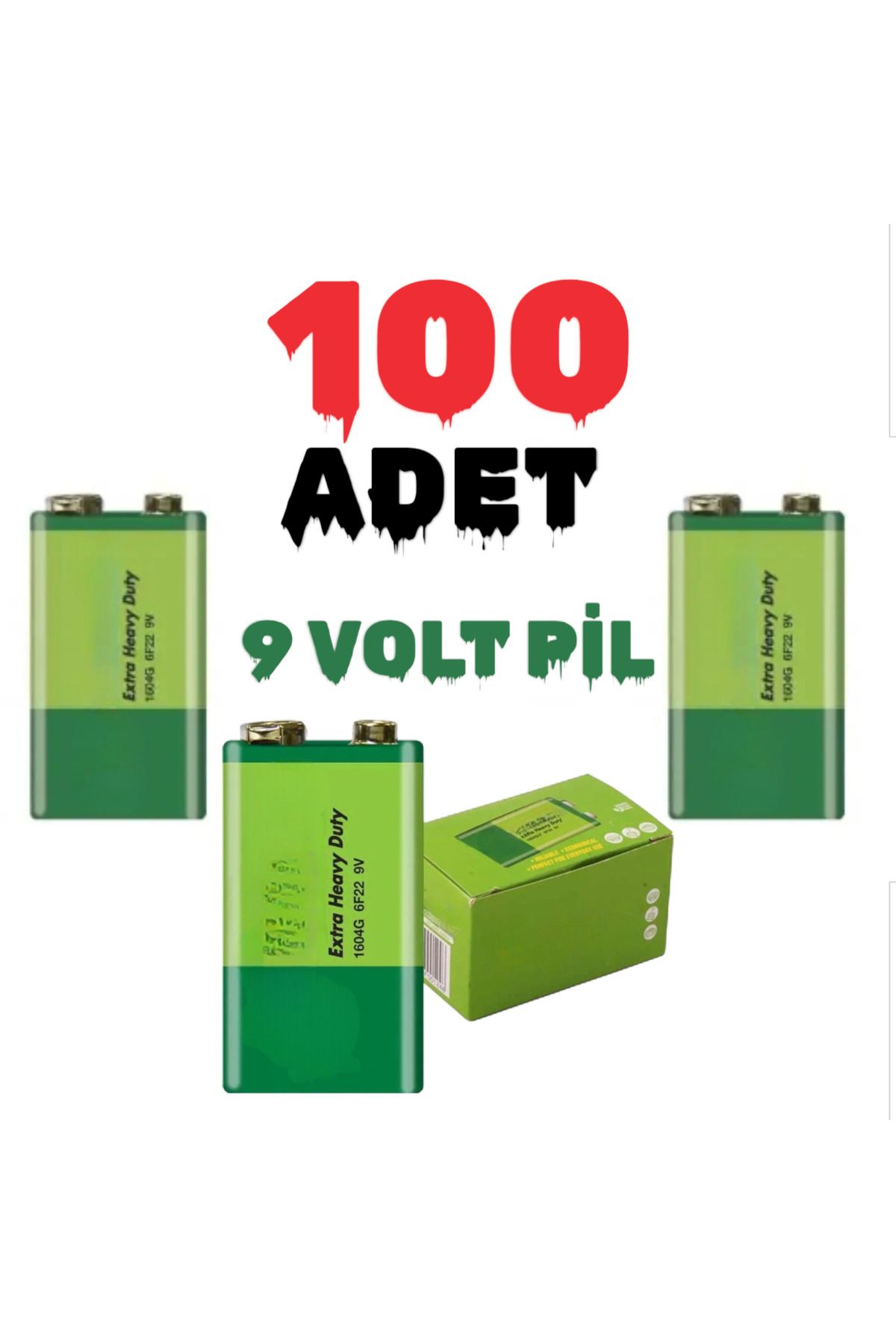nelerbulurum 100 ADET 9 Volt Pil - 9V Oyuncak Araba Radyo Telsiz Duman dedektörü Drone El feneri Kumanda Pili