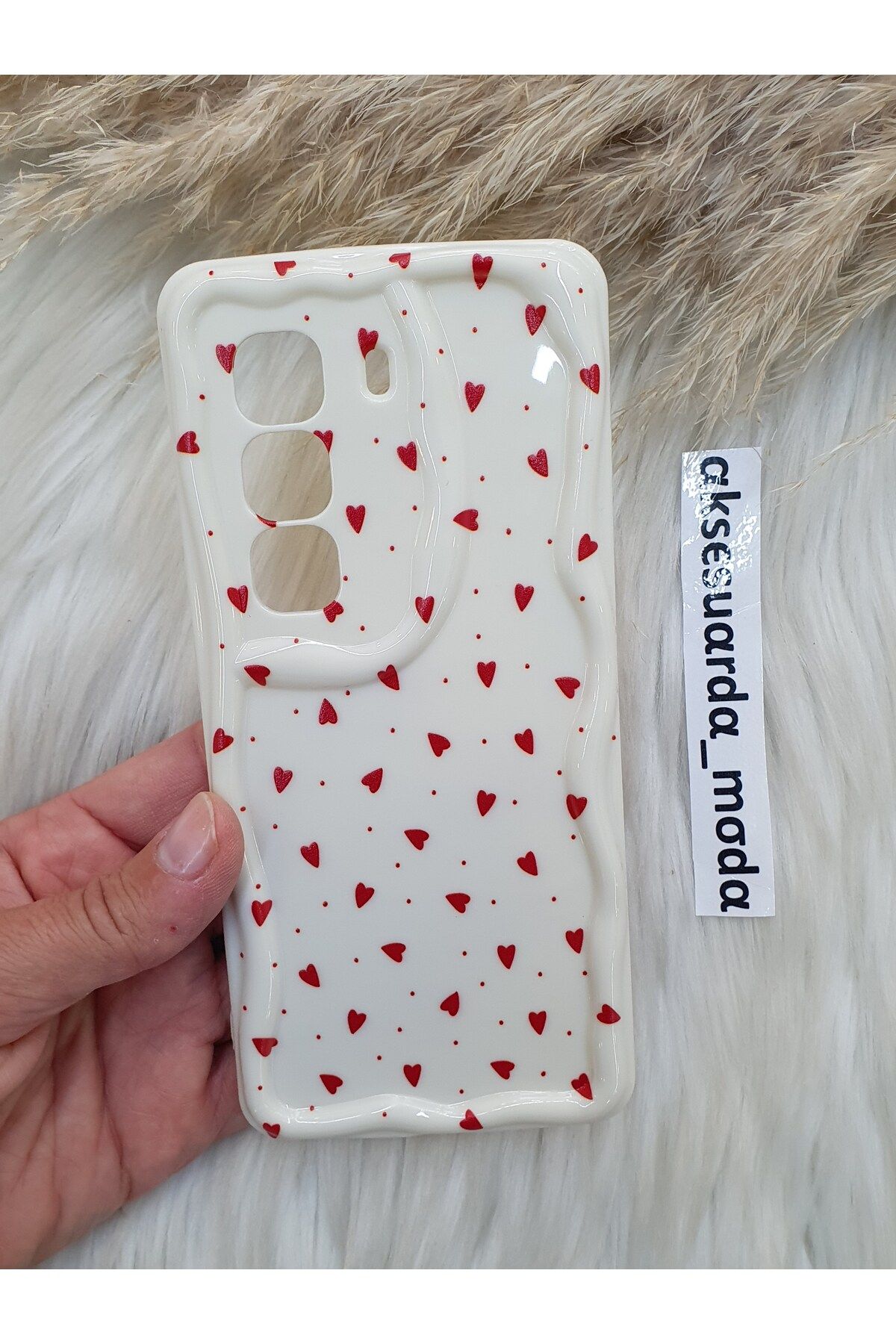 ZB Aksesuarda Moda İNFİNİX NOTE 50 PRO PLUS UYUMLU KIRMIZI KALPLER BASKILI DESENLİ KILIF