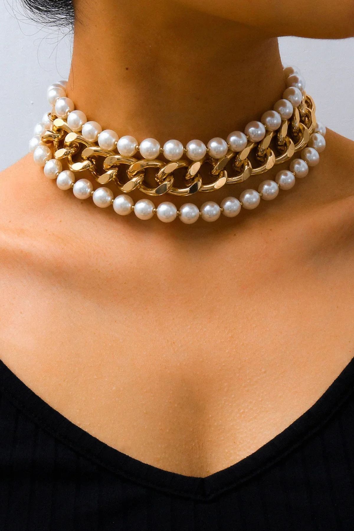 LIVOSH İNCİLİ ZİNCİRLİ 3'LÜ CHOKER KOLYE