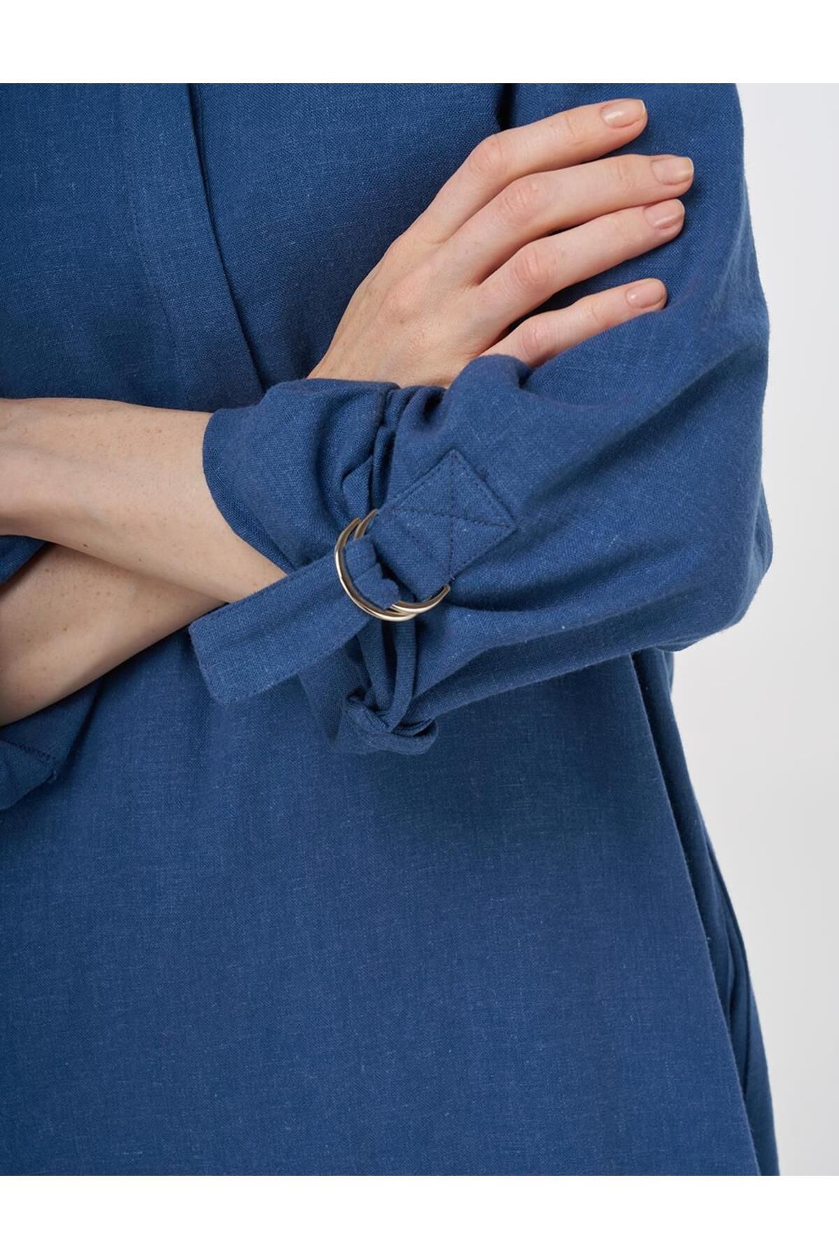 Kayra-Judge Collar Linen Viscose Tunic Indigo 6