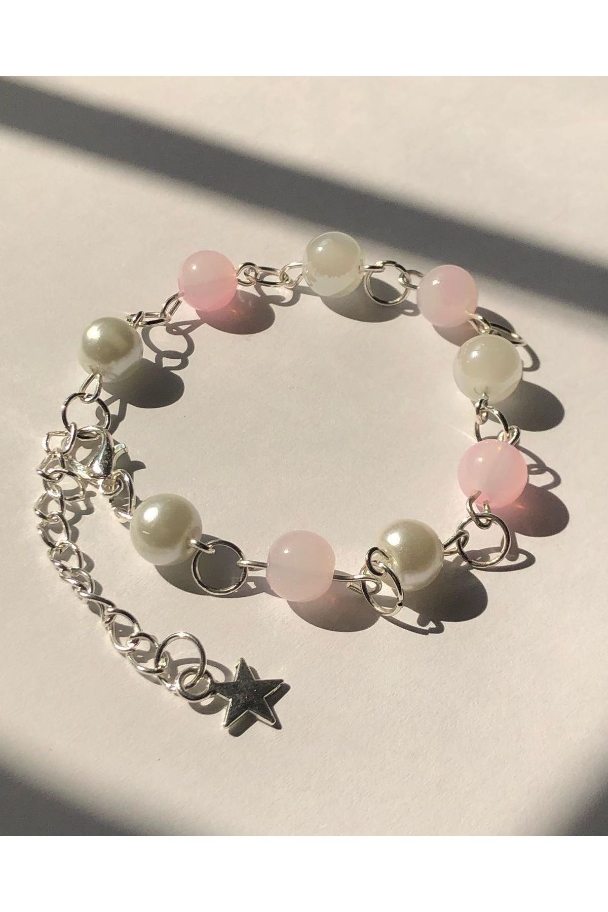 sleyshop Pembe kuvars cam inci boncuk bileklik