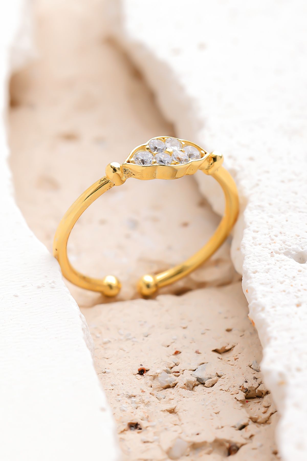 Lucente Jewellery Özel Hediye Kutulu Taşlı Gümüş Altın Kaplama Ayarlanabilir Yüzük