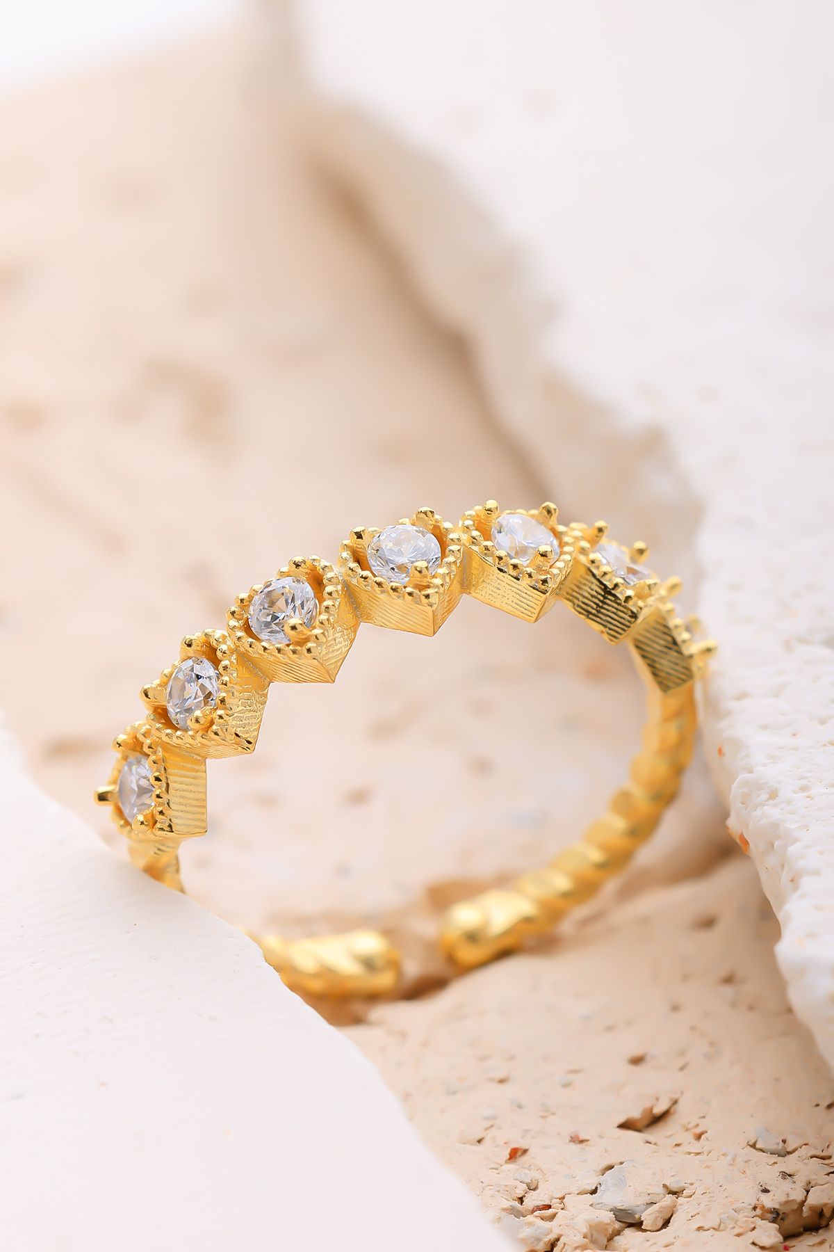 Lucente Jewellery Özel Hediye Kutulu Kalp Taşlı Ayarlanabilir Gümüş Altın Kaplama Kalpli Yüzük