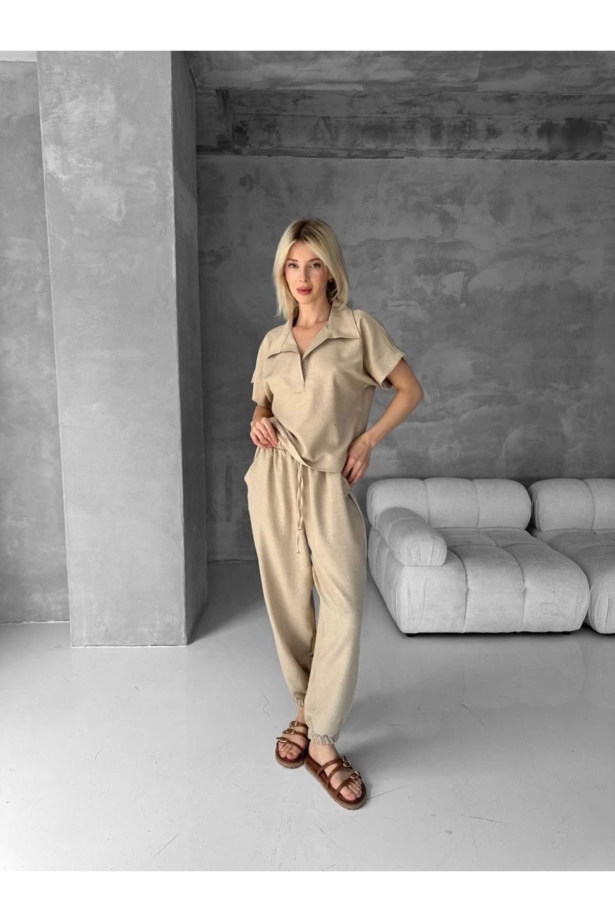 ufukmoda Bluz şalvar takım bej s255841