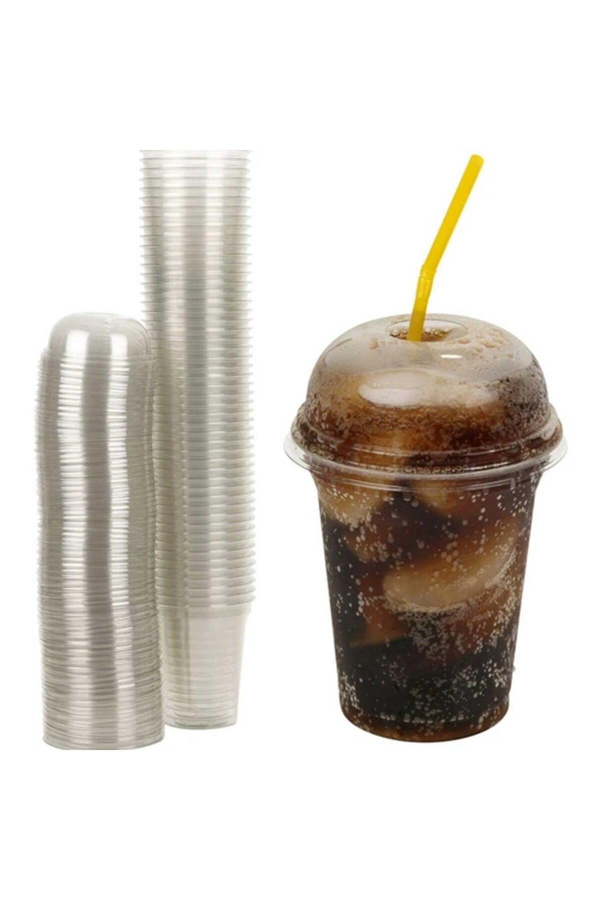 Ambalaj Evi 350cc Kalın Pet Plastik Limonata Milkshake Soğuk Kahve Bardağı 50 Adet Kapaklı Bardak