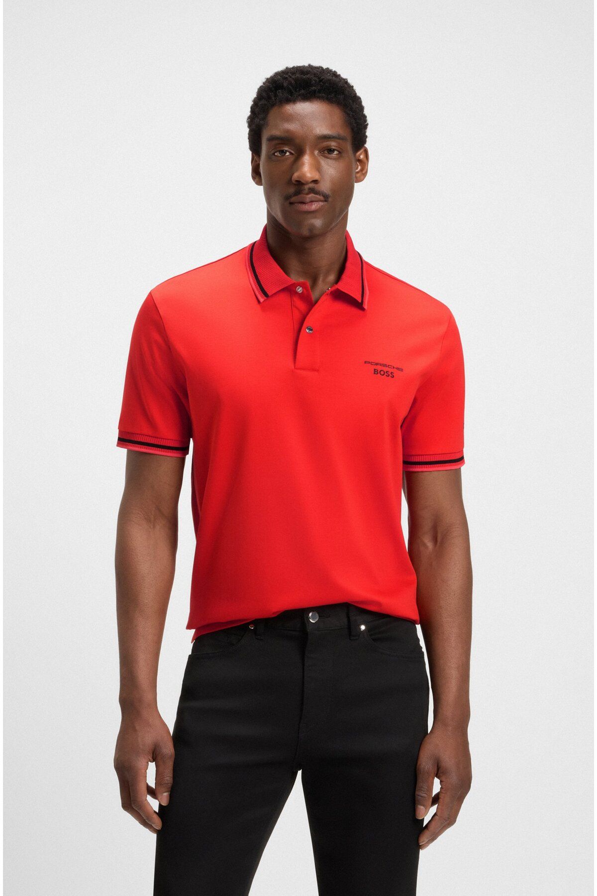 BOSS Erkek Regular Fit Nem Kontrolü Sağlayan Kumaş Porsche İmzalı Kısa Kollu Kırmızı T-Shirt 50543257-802
