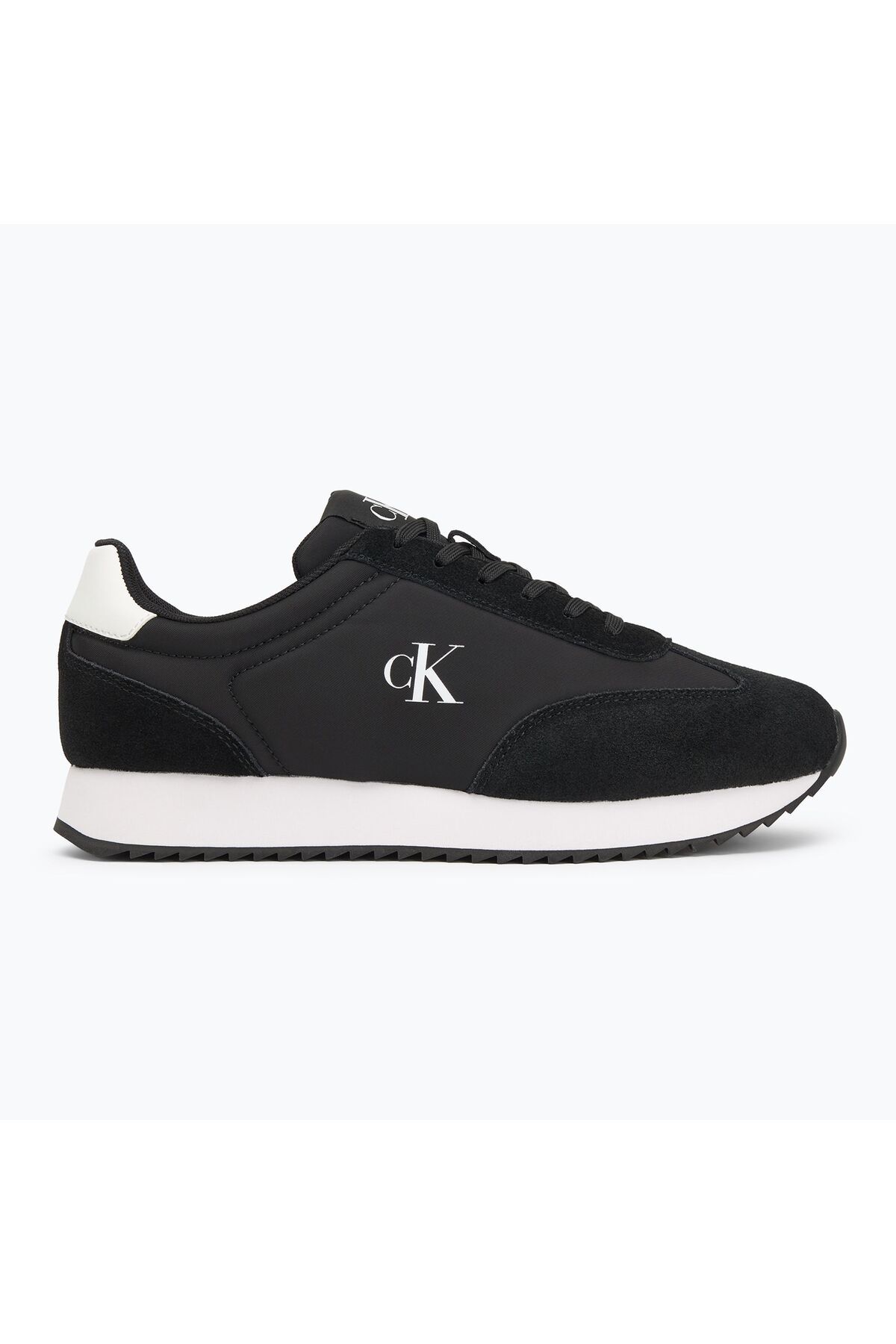 Calvin Klein Erkek Yuvarlak Burun Lamine Deri Bağlamalı Orta Kalın Topuk Siyah Sneaker YM0YM01325-0GM
