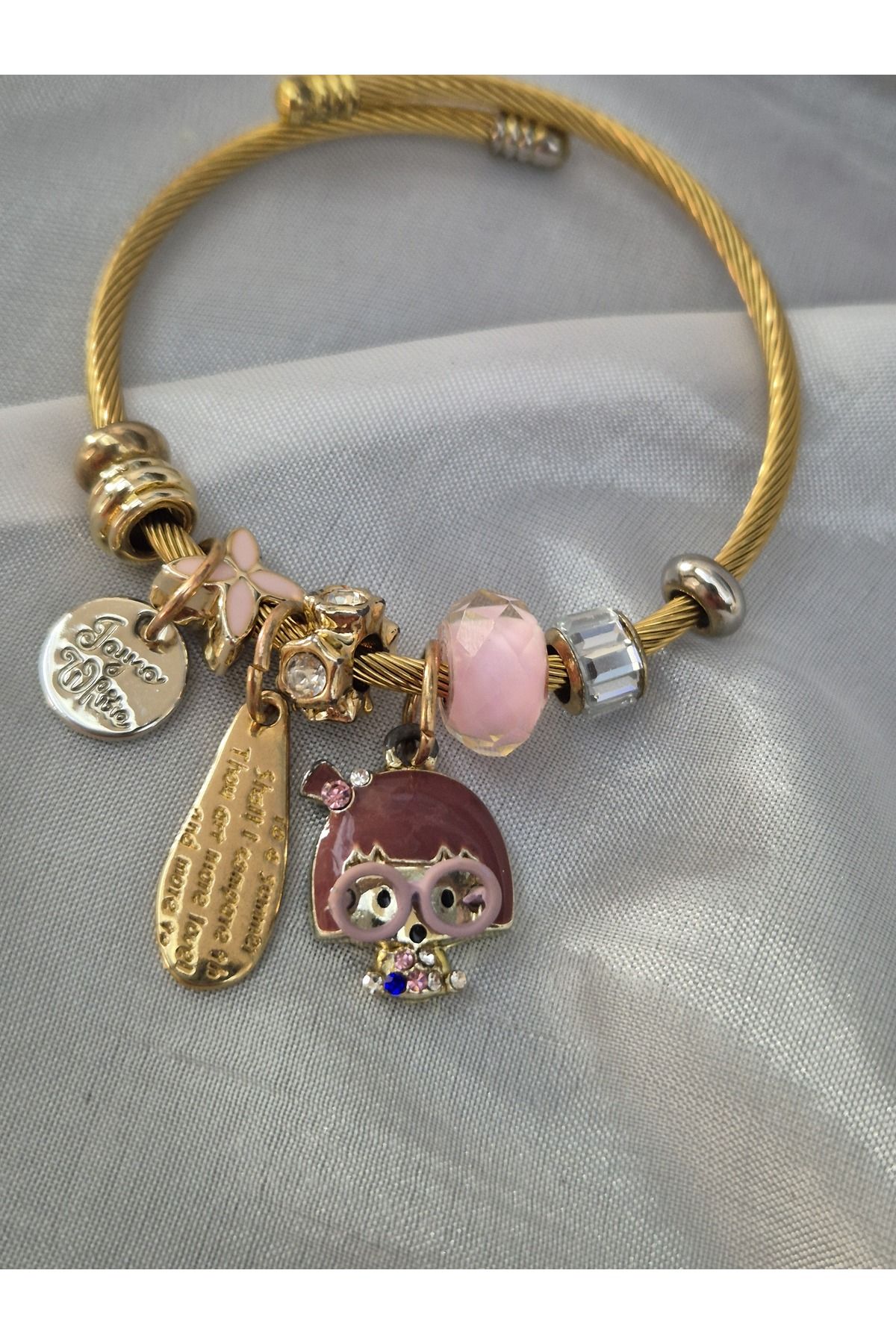 Pinkimaj Gold çelik bileklik charmlı model sallantılı