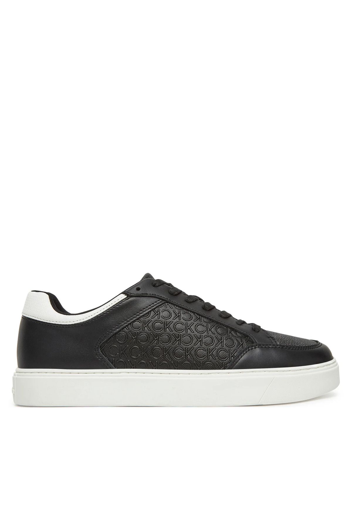 Calvin Klein Erkek CK Monogram Logolu Düz Rahat Taban Düşük Bilekli Siyah Sneaker HM0HM01899-0GM
