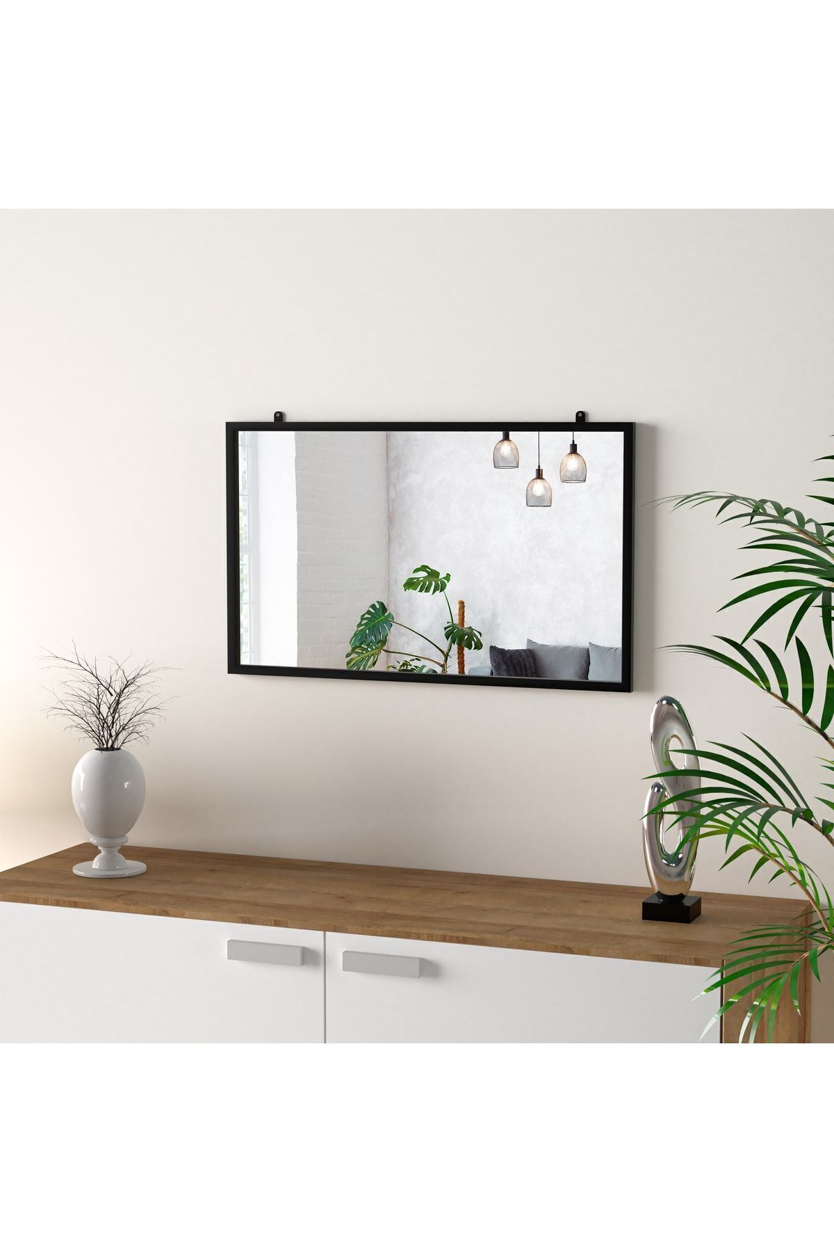 Elioure Şık Siyah Metal Dekoratif Ayna 75x45, Modern ve Zarif Tasarım