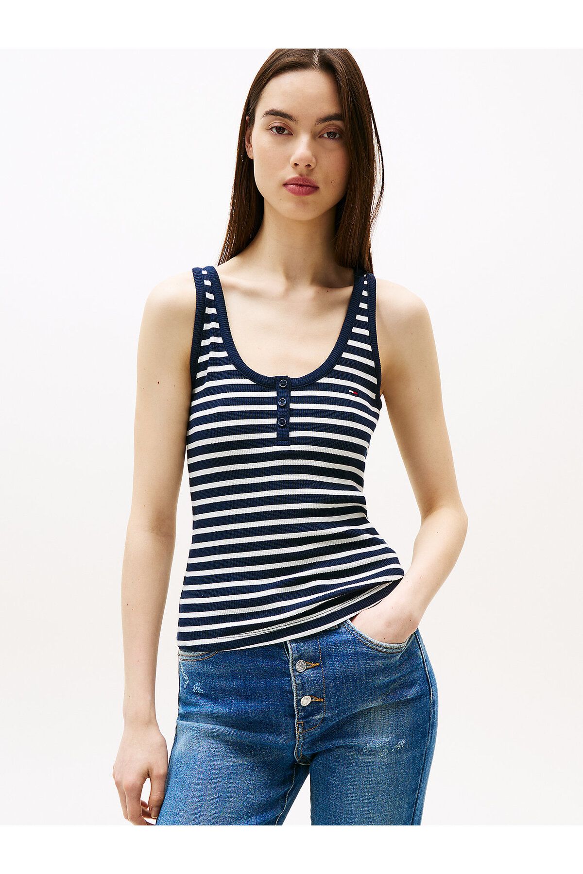 Tommy Hilfiger Waffle Knit Slim Henley Tank Top