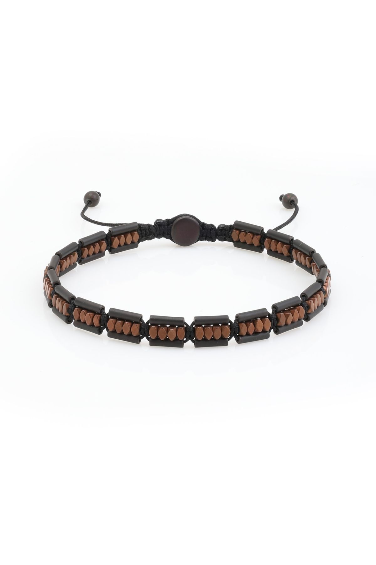 Sırlı Taş Hematit Bileklik - Lotus Black Matte Brown Bileklik - Özel Kesim Ayarlanabilir