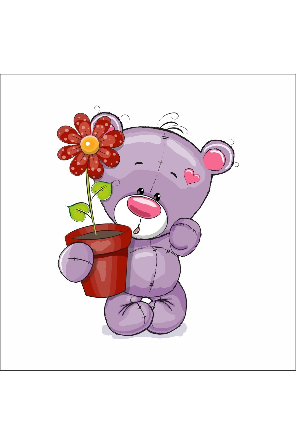 Reysa Tasarım Kırmızı Çiçekli Ayıcık Sticker
