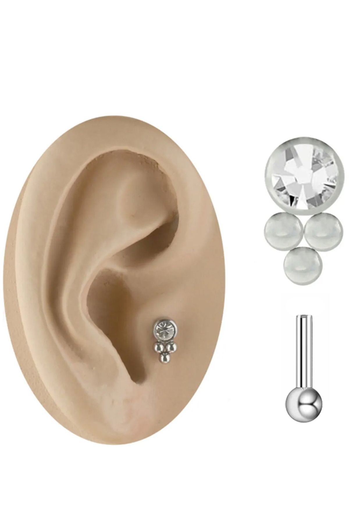 Cadının Dükkanı Üç Top Taşlı Çelik Tragus Helix Kıkırdak Piercing