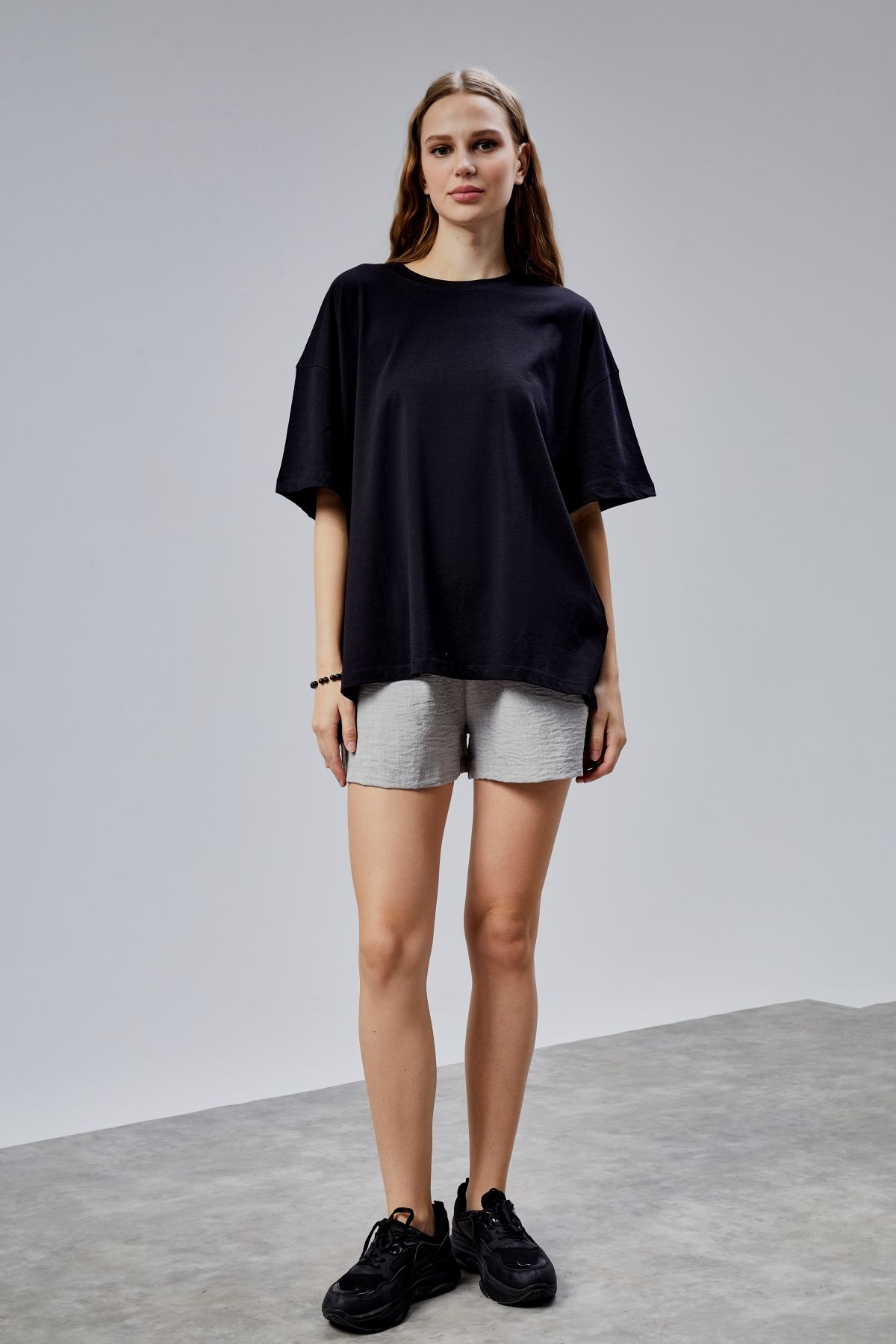 TF The Fancy For You Kadın Bisiklet Yaka Kısa Kollu Oversize Basic Tişört