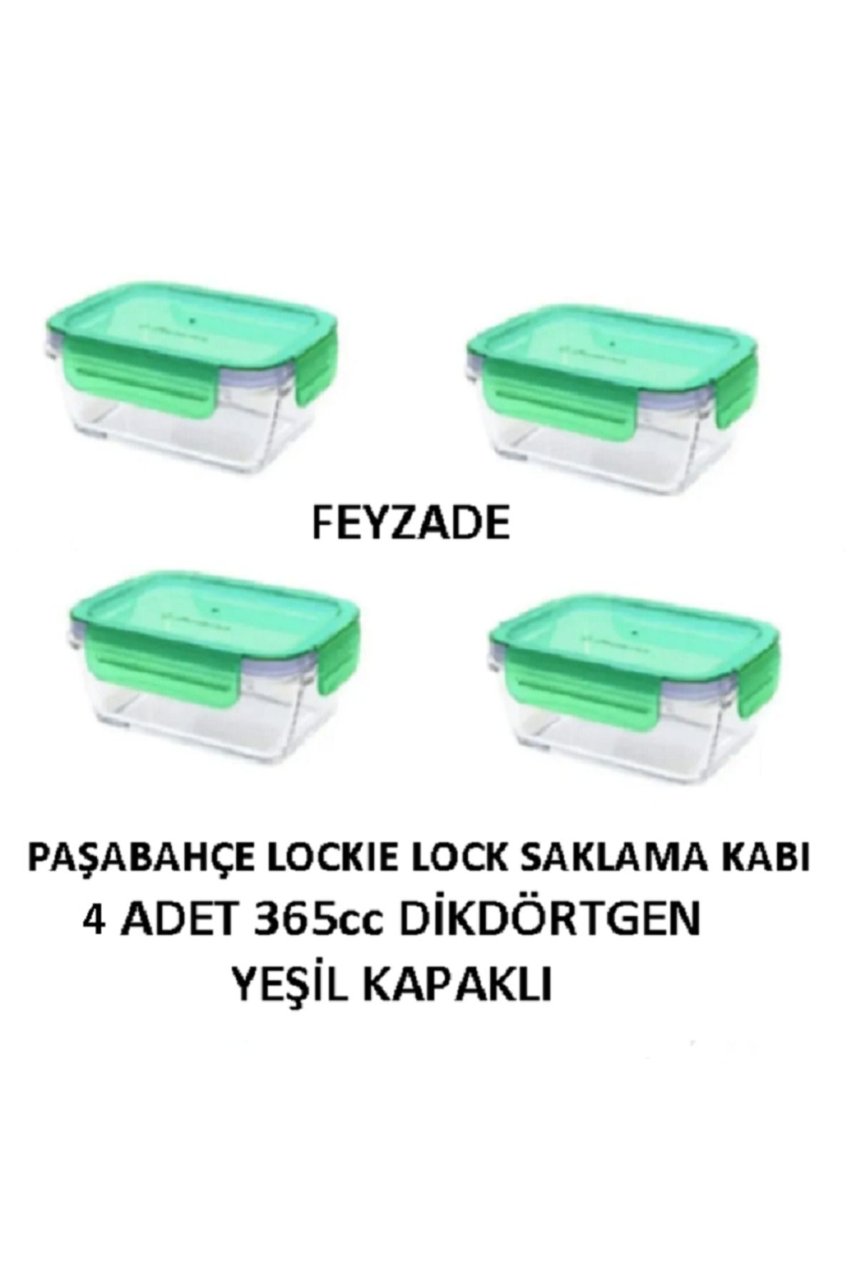Paşabahçe Feyzade Lockie Look Kilit Kapak Dikdörtgen Cam Saklama Kabı Yeşil 4 Adet 530093 365cc