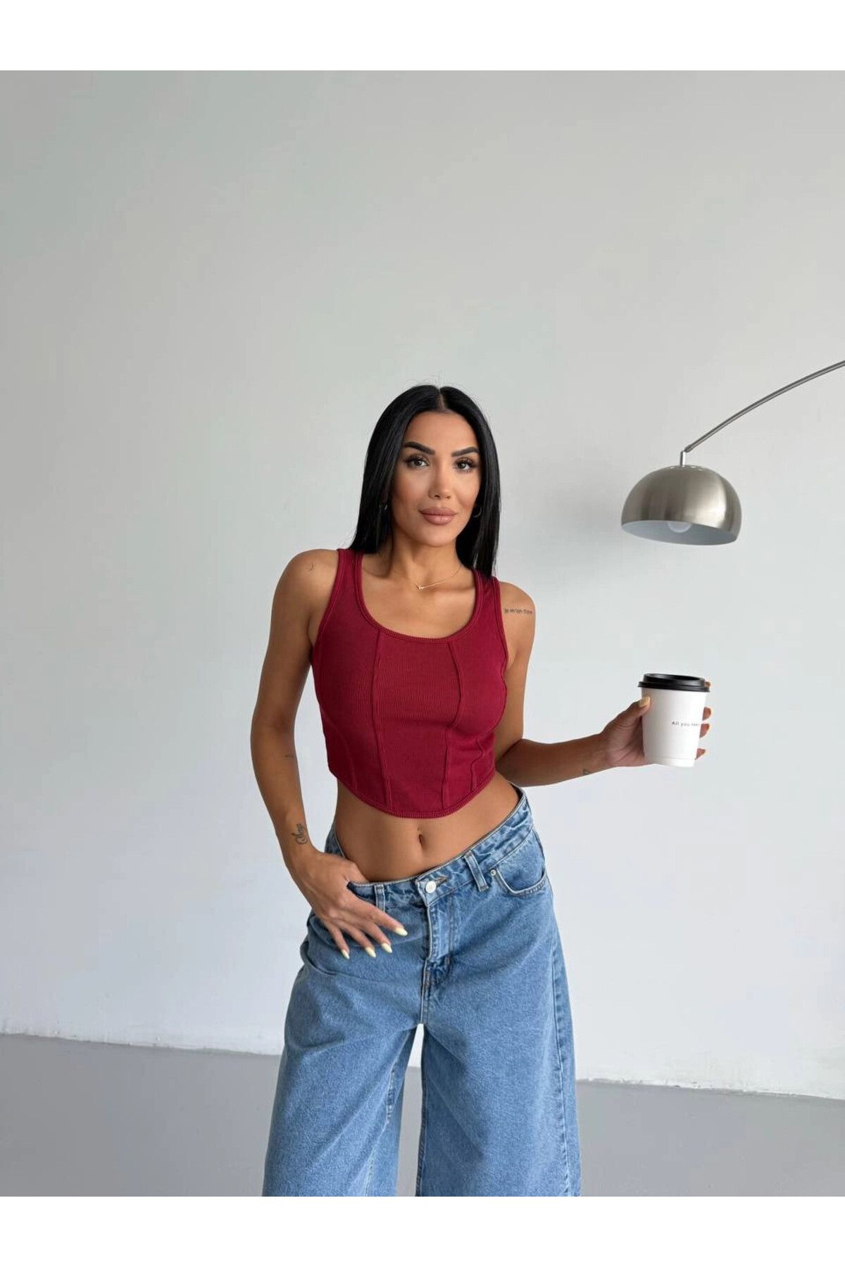hazelin Kadın Bordo Fitilli Kaşkorse Crop Bluz HZL25S-FRY123171