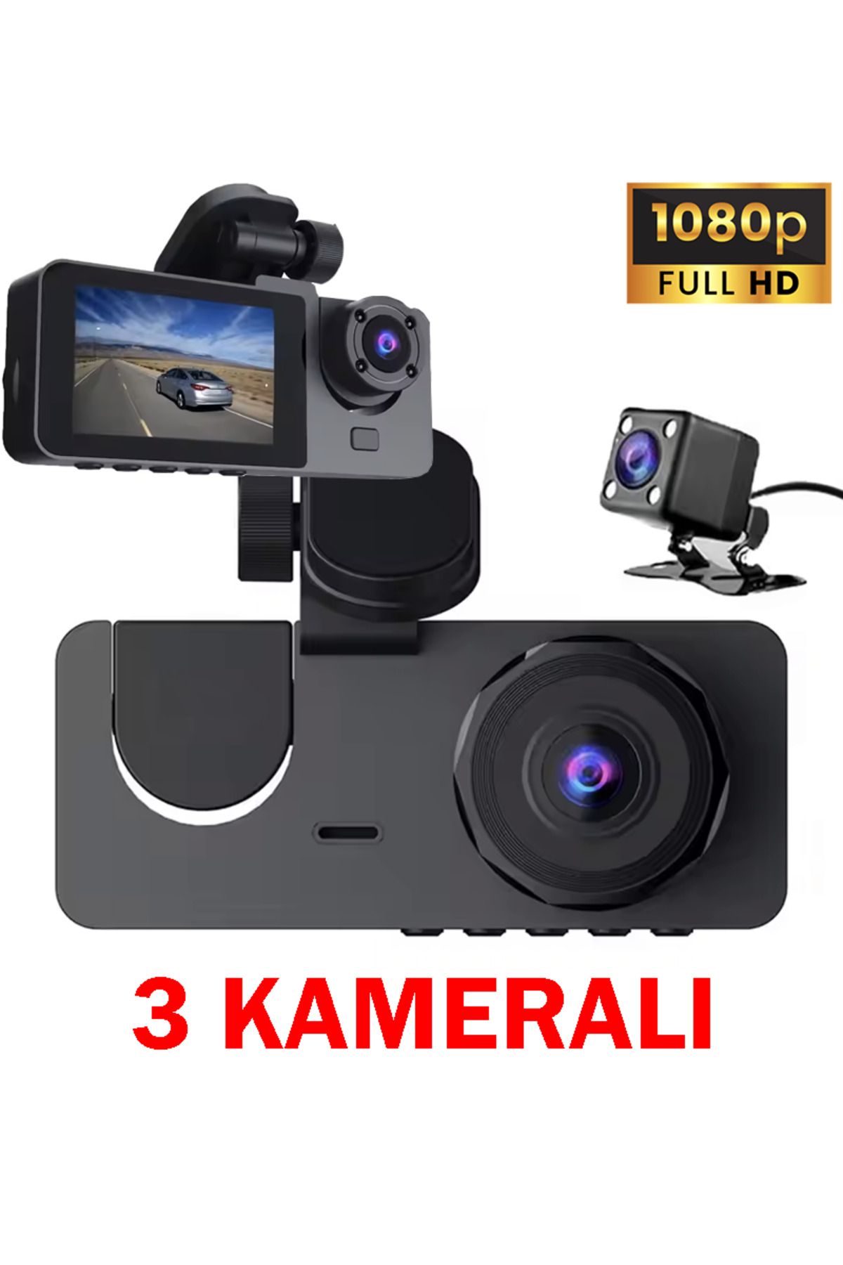 Venas 1080P Full HD 3 Kameralı Hafıza kartına kayıtlı Hareket algılamalı araç kamerası