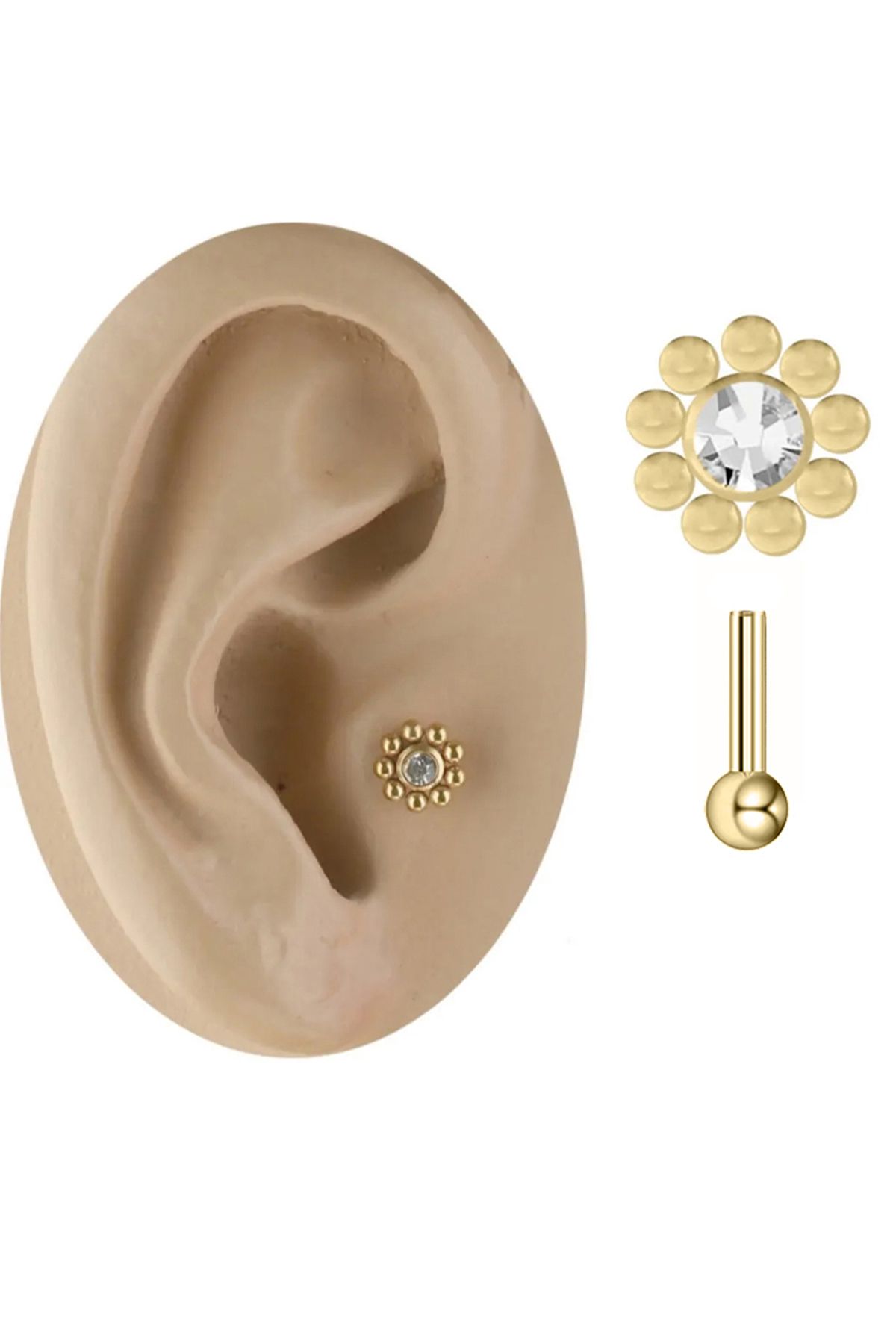 Cadının Dükkanı Taşlı Çelik Gold Tragus Helix Kıkırdak Piercing