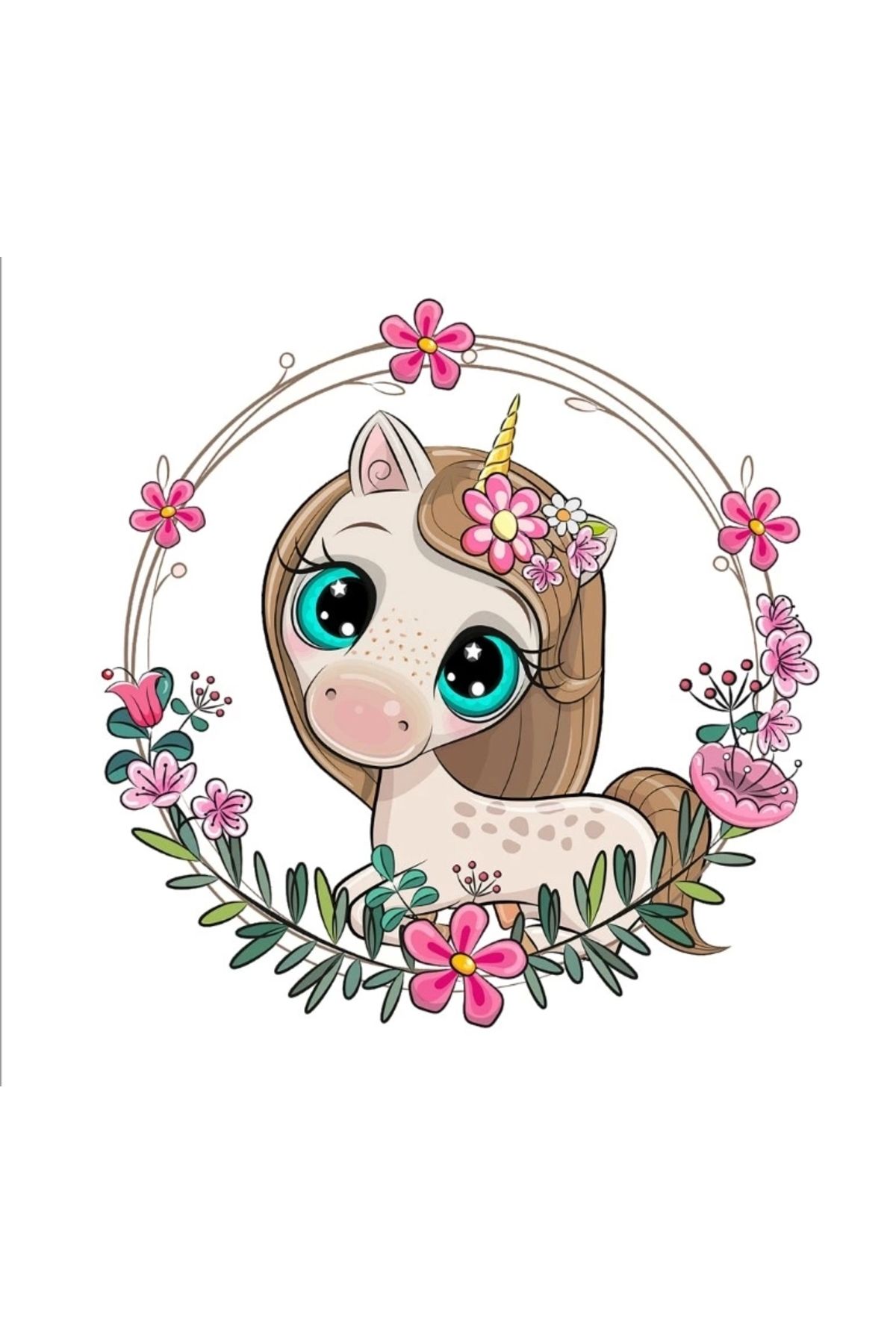 Reysa Tasarım Tek Boynuzlu At Çiçek Çerçeveli Duvar Stickerı