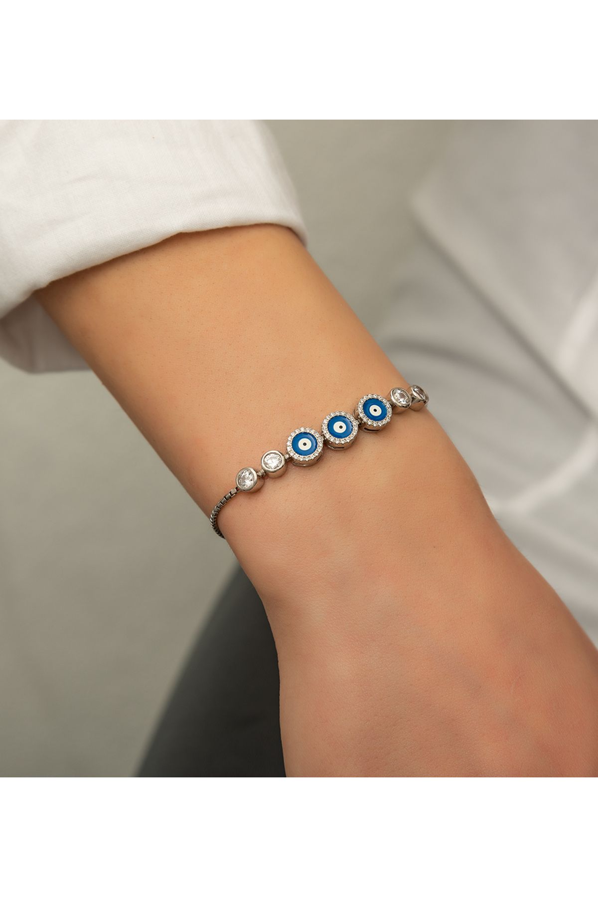 Papatya Silver 925 Ayar Gümüş Üçlü Nazar Mineli Bileklik