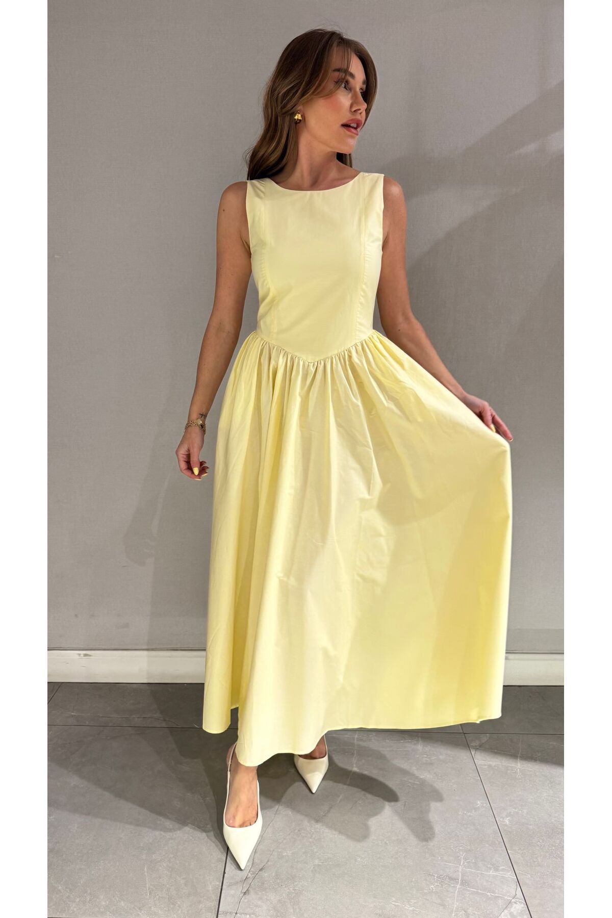 Marvel butik Marvel 12366 Sarı Uzun Elbise