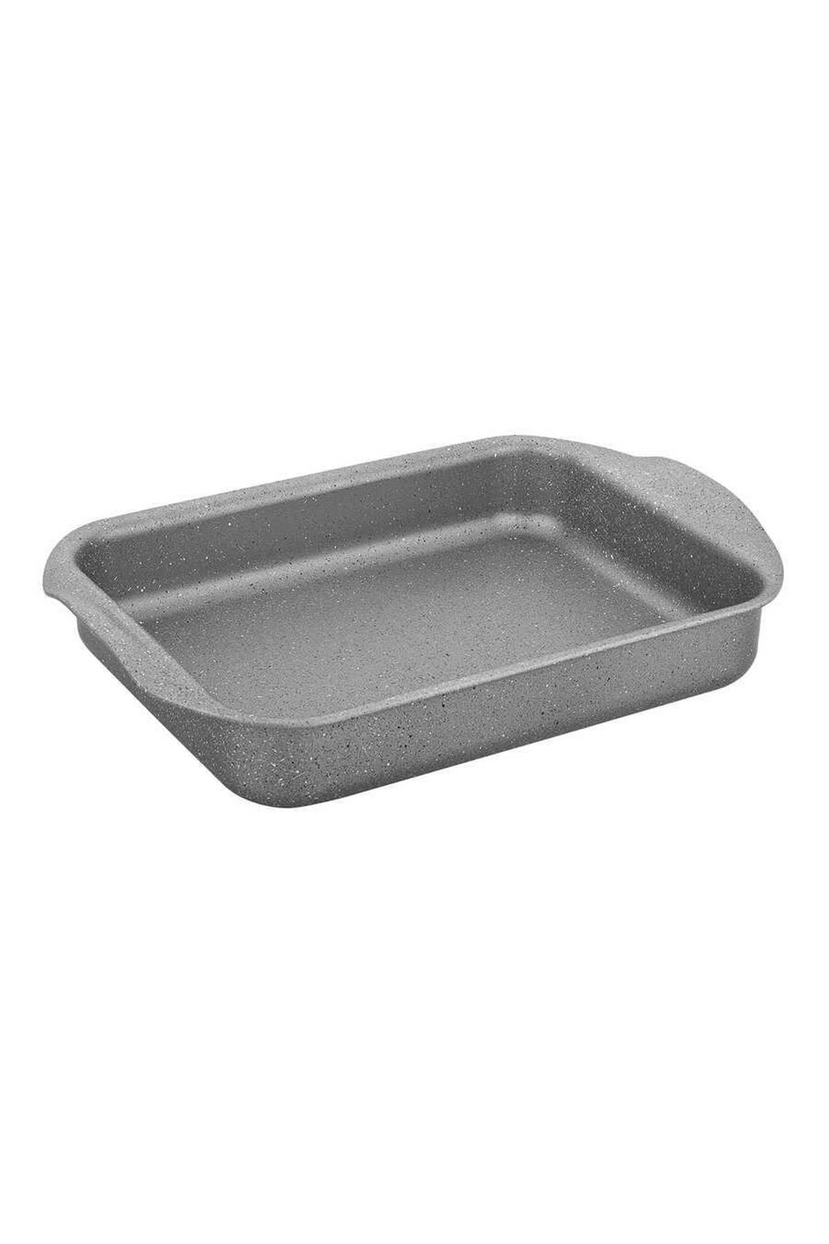 OMS 3213 - Tek Parça Biogranit, Yanmaz, Yapışmaz 29x27x7 Cm Dikdörtgen Fırın Tepsisi - Gri Renk