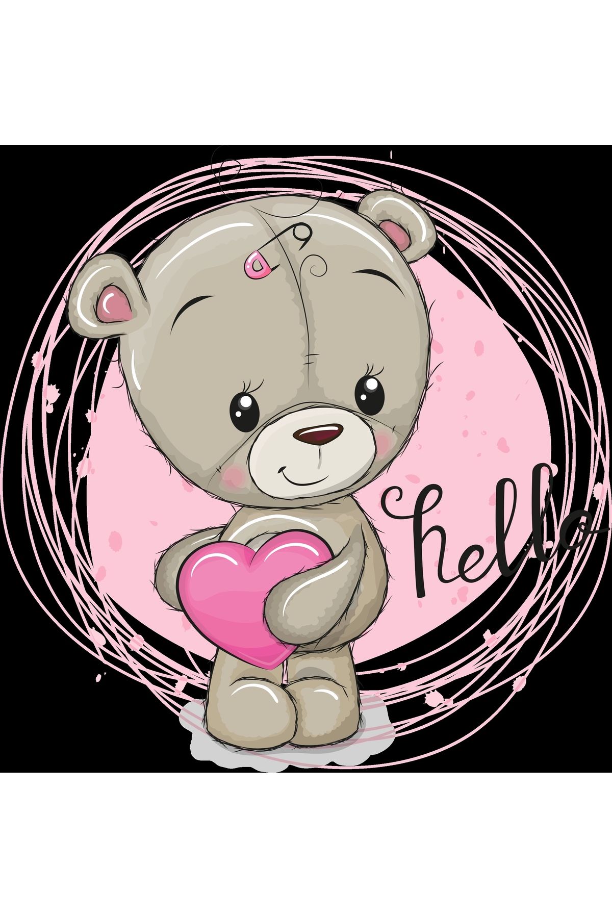 Reysa Tasarım Kalpli "Hello" Ayıcık Duvar Stickerı