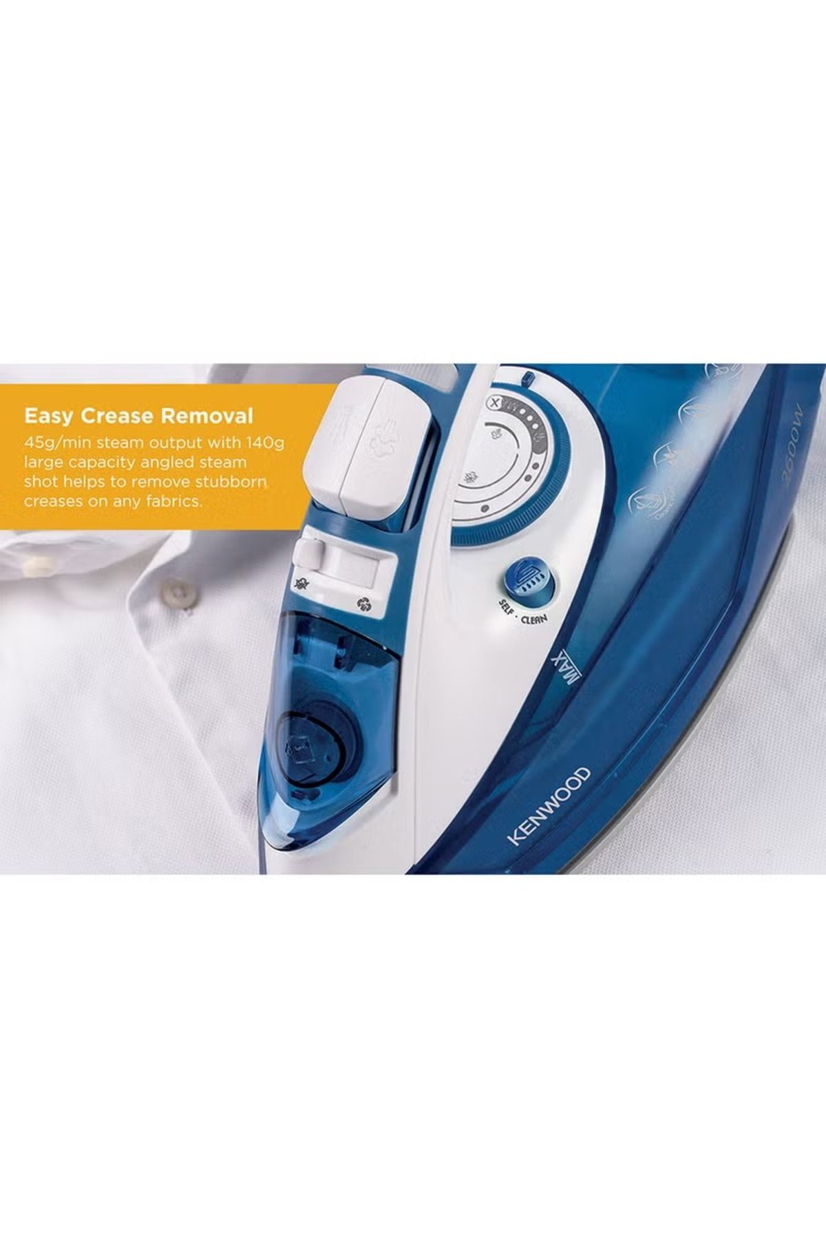 Kenwood-2600W Self-Clean and Anti-Calc Steam Iron with Auto Shut Off Function Blue and White 350ml 3