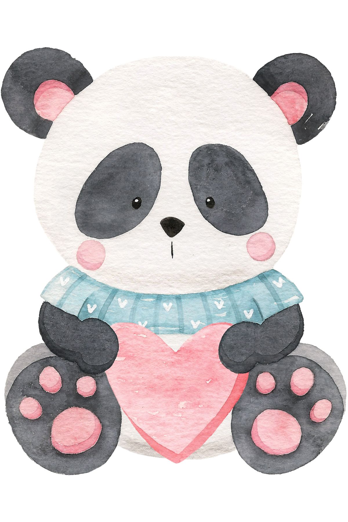 Reysa Tasarım Kalp Tutan Mavi Kazaklı Panda Duvar Stickerı