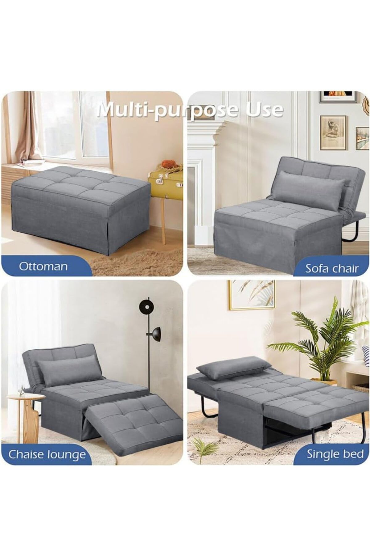 Generic-Sofa Bed, 4 in 1 Multi Function Folding Ottoman Sleeper Bed, Modern Convertible Chair Adjustable Bac 5
