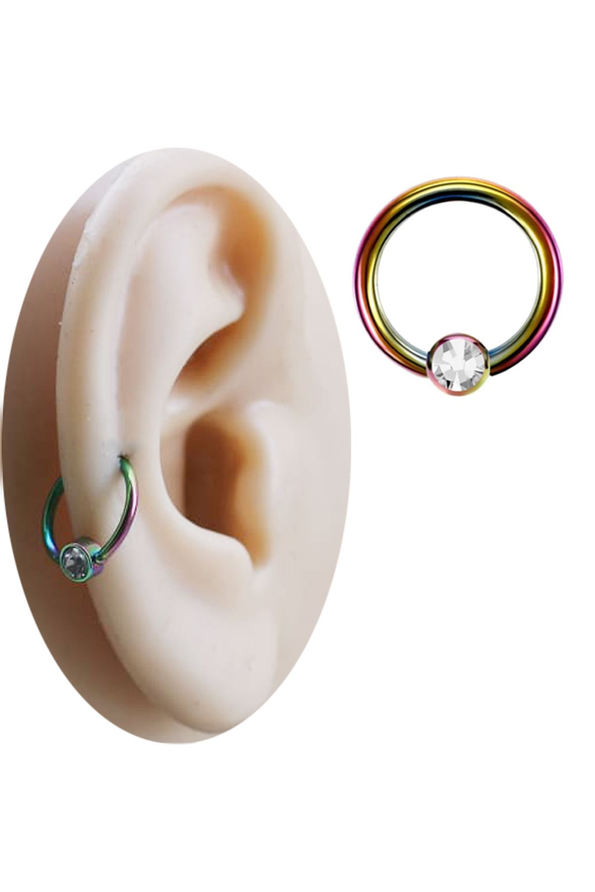 Cadının Dükkanı Taşlı Çelik Gökkuşağı Halka Septum Helix Kıkırdak Piercing