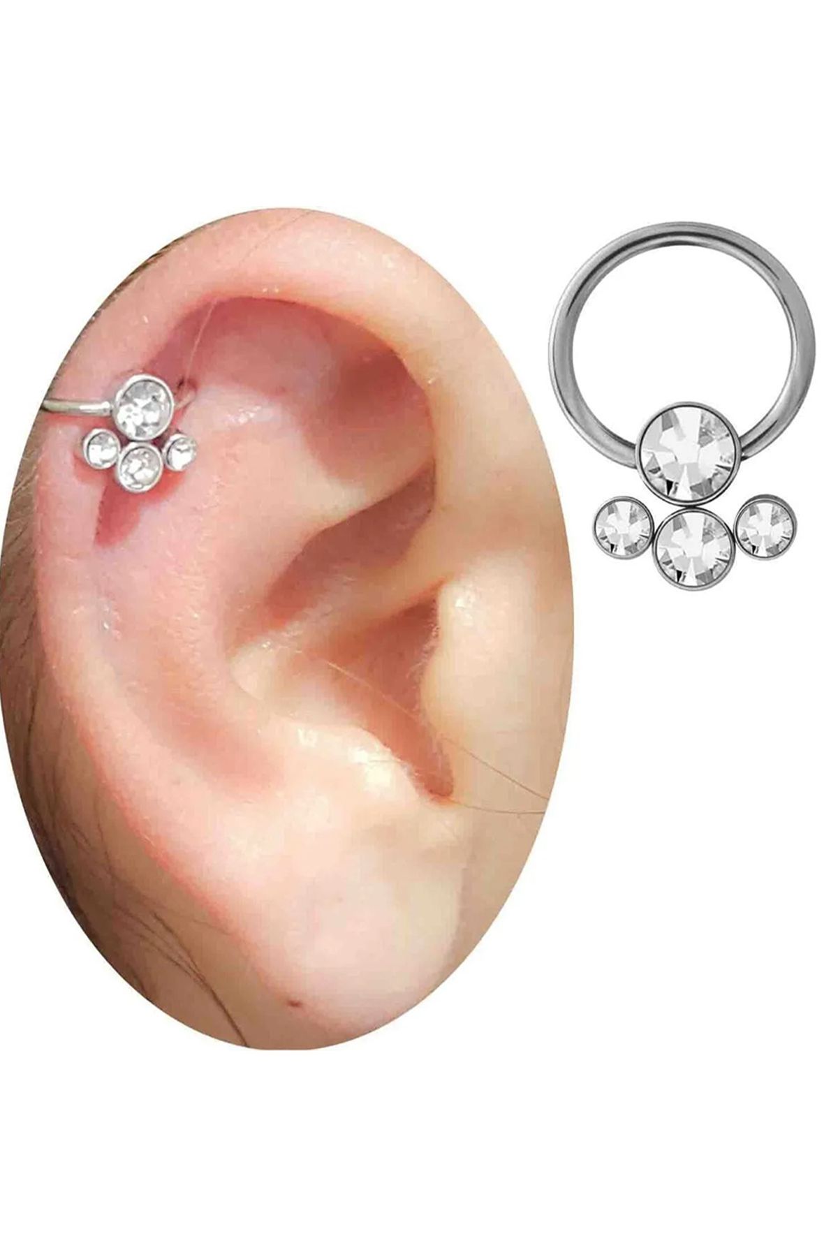 Cadının Dükkanı Dört Taş Çelik Halka Septum Helix Kıkırdak Piercing