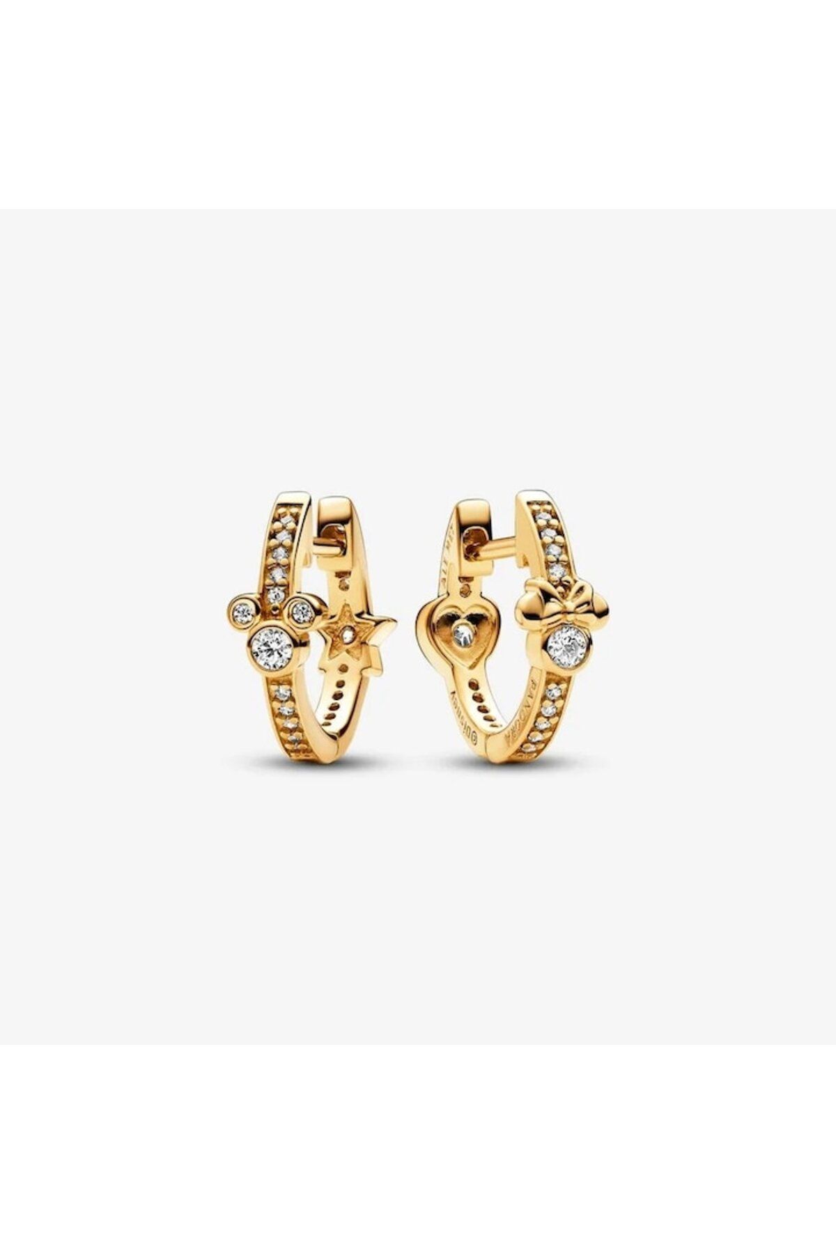 Pandora-Sparkling Round Earrings with Mickey Mouse and Minnie Mouse Disney with Zirconia and 14k Gold 2