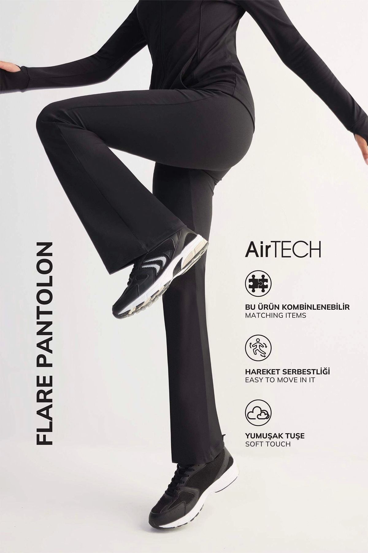 DeFacto C9192 Siyah DeFactoFit Flare Fit Sporcu İnce Eşofman Altı Beli Saran İspanyol Paça Standart