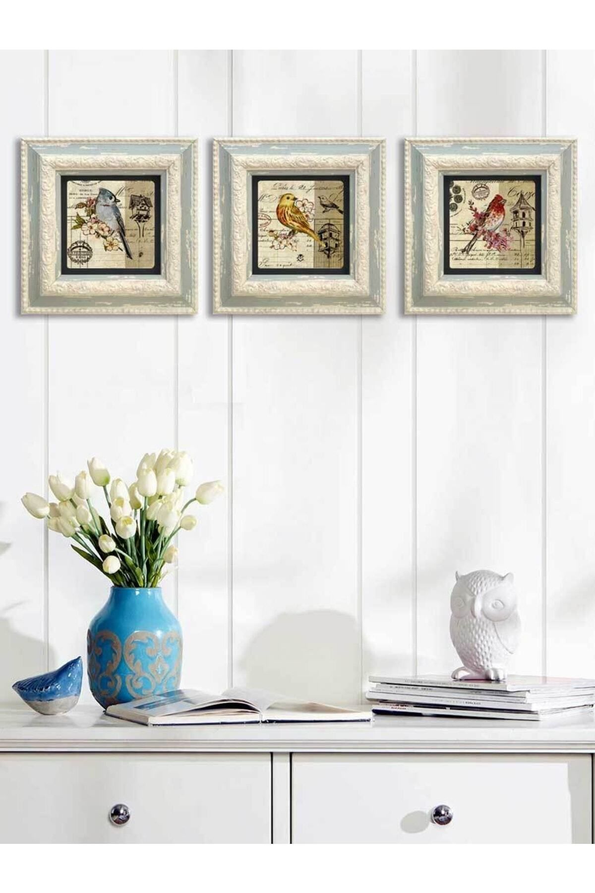 Elioure Çerçeveli Taş Duvar Dekoru, 3'lü Set, Şık ve Modern Tasarım