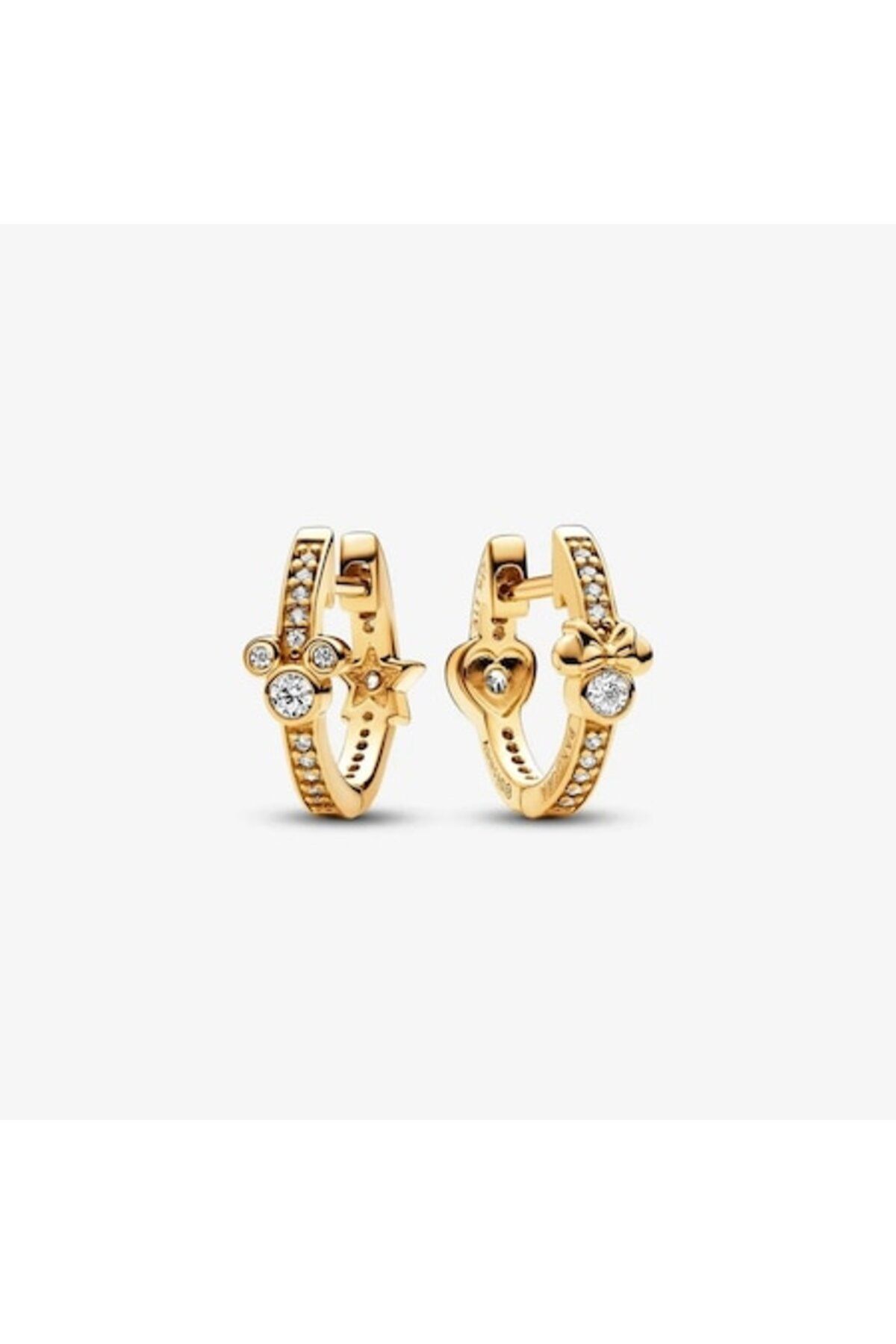 Pandora-Sparkling Round Earrings with Mickey Mouse and Minnie Mouse Disney with Zirconia and 14k Gold 1