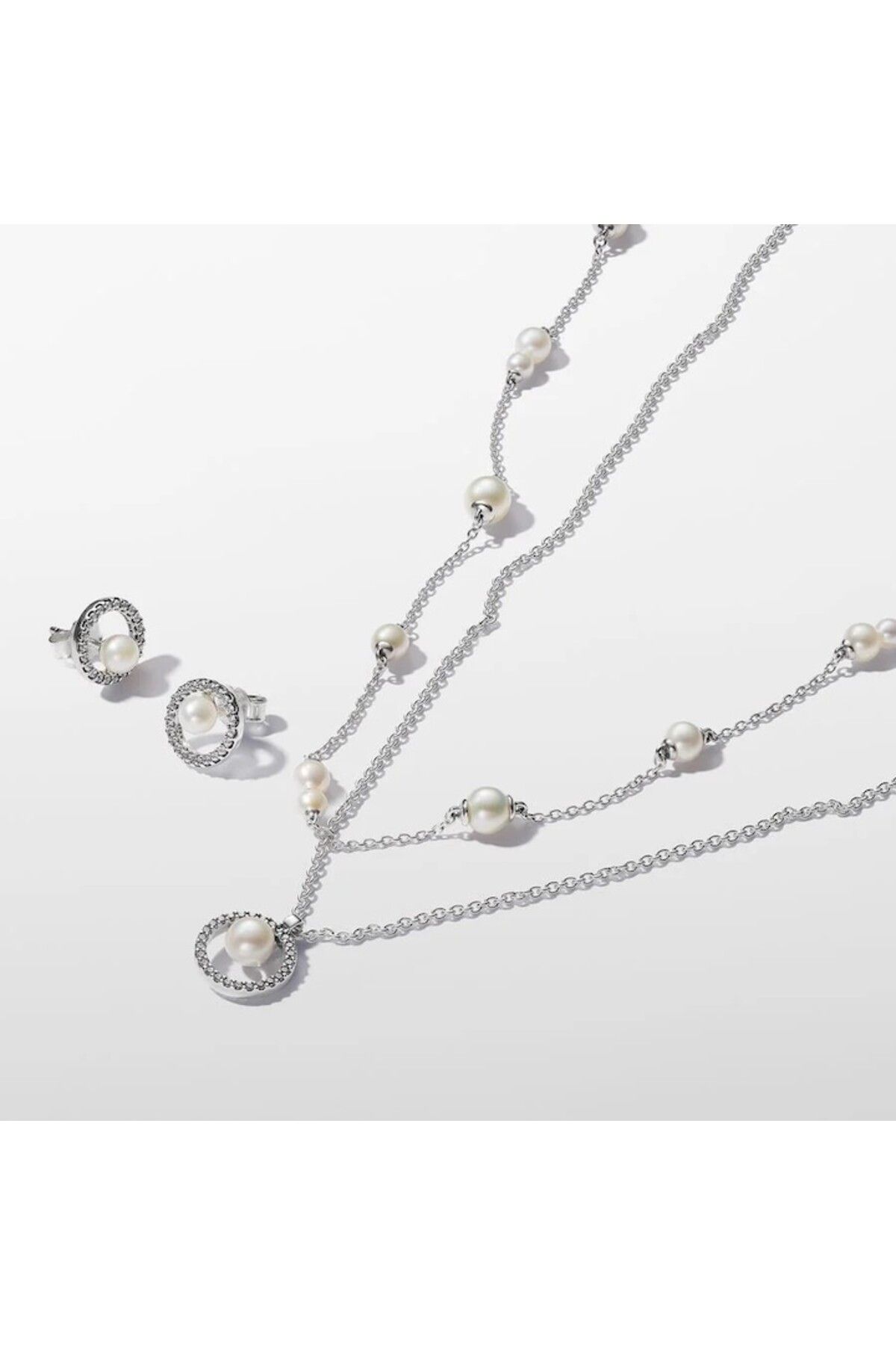 Pandora-Round Halo Pave Earrings With Freshwater Pearls - 925 Silver 3