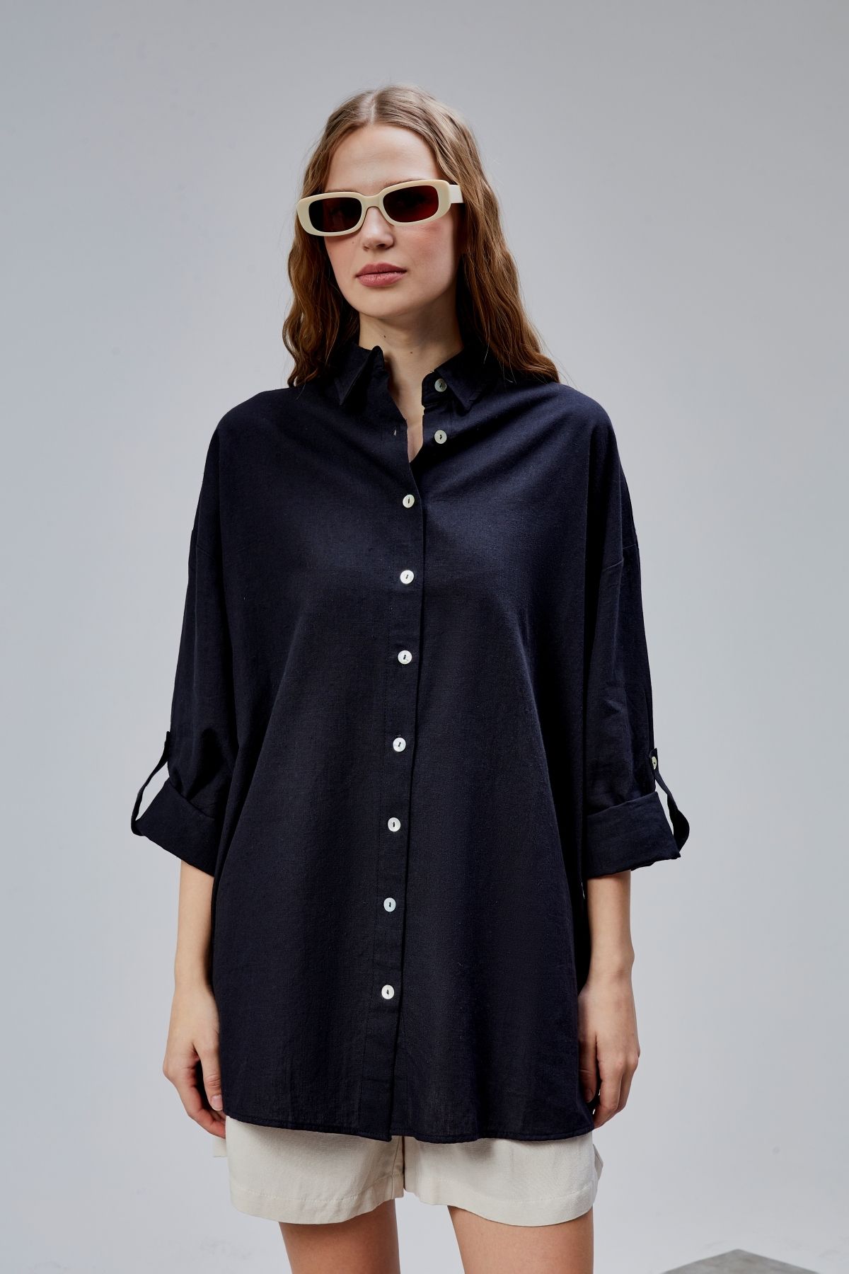 TF The Fancy For You Kadın Apoletli Katlamalı Uzun Kol Oversize Gömlek