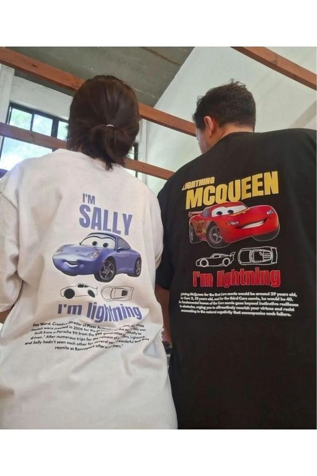 Carlson 2'Li Unisex Sally Ve Şimşek Mqueen Cars Baskılı Oversize T-Shirt