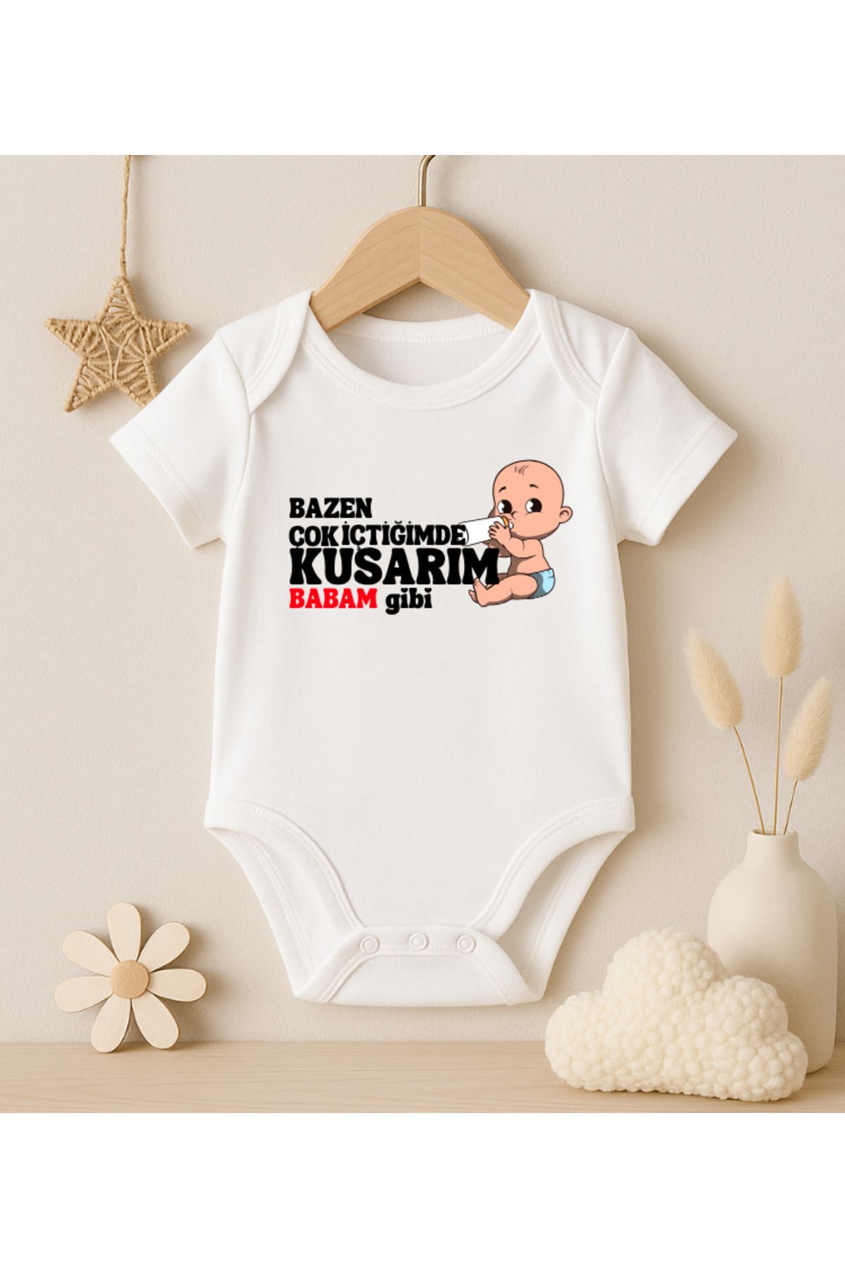 MODAT Bazen Çok İçtiğimde Kusarım BABAM gibi Yazılı Baskılı Bebek badi zıbın