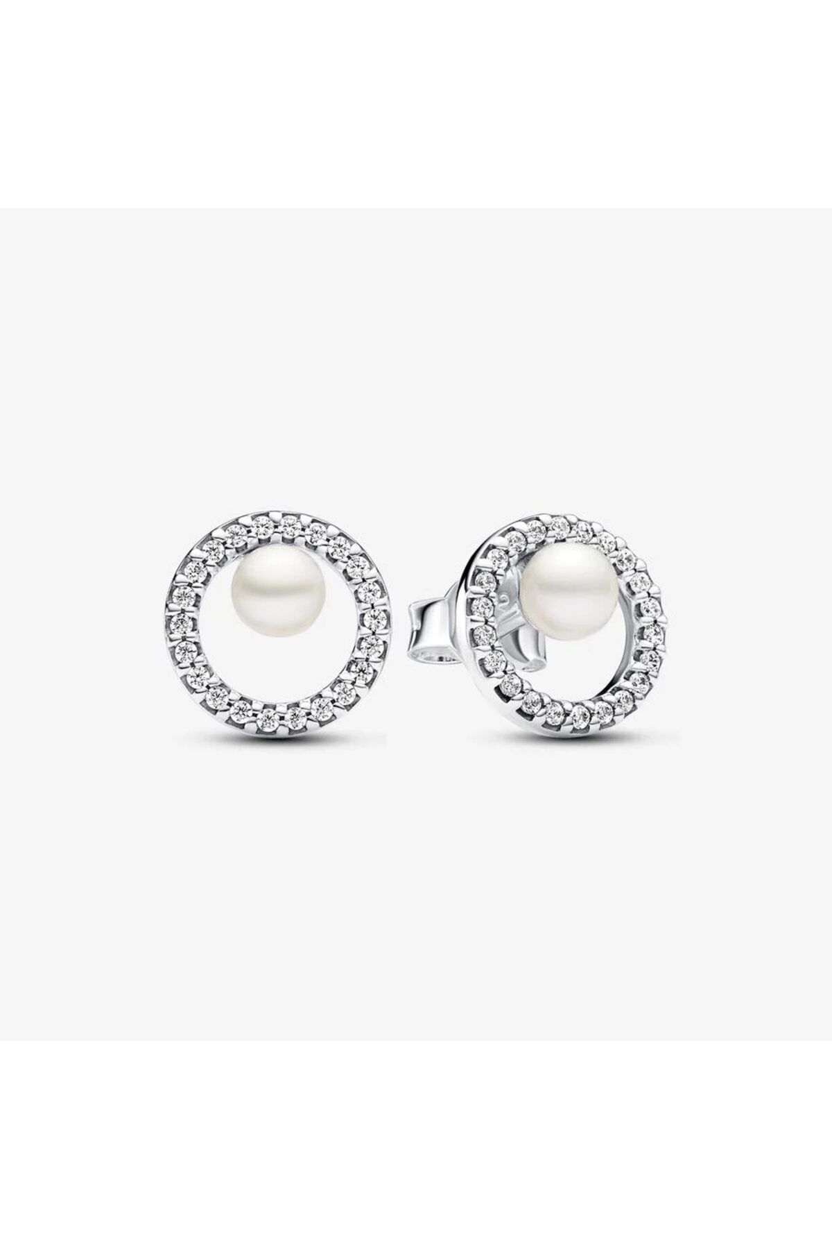 Pandora-Round Halo Pave Earrings With Freshwater Pearls - 925 Silver 4