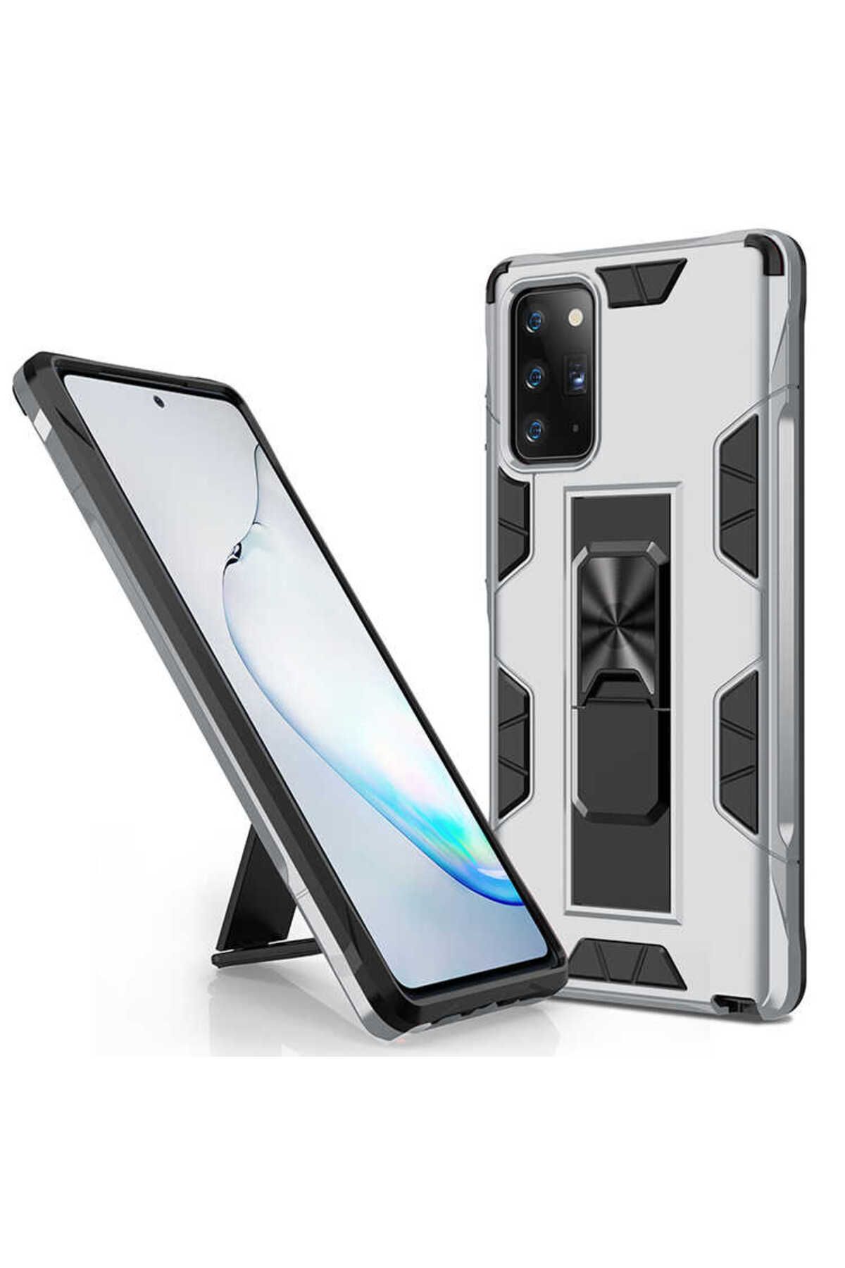 halkhouse Galaxy Note 20 Kılıf Zırhlı Tank Korumalı Standlı Sert Silikon Volve Kapak