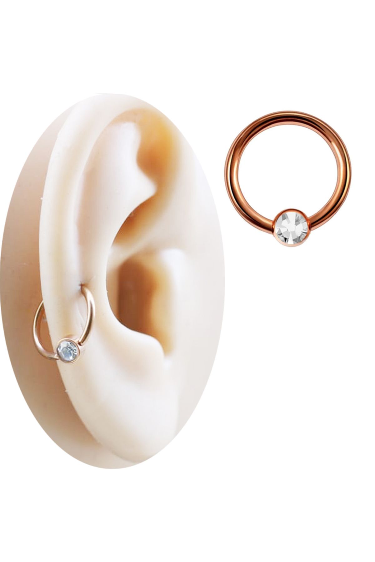 Cadının Dükkanı Taşlı Çelik Rose Halka Septum Helix Kıkırdak Piercing