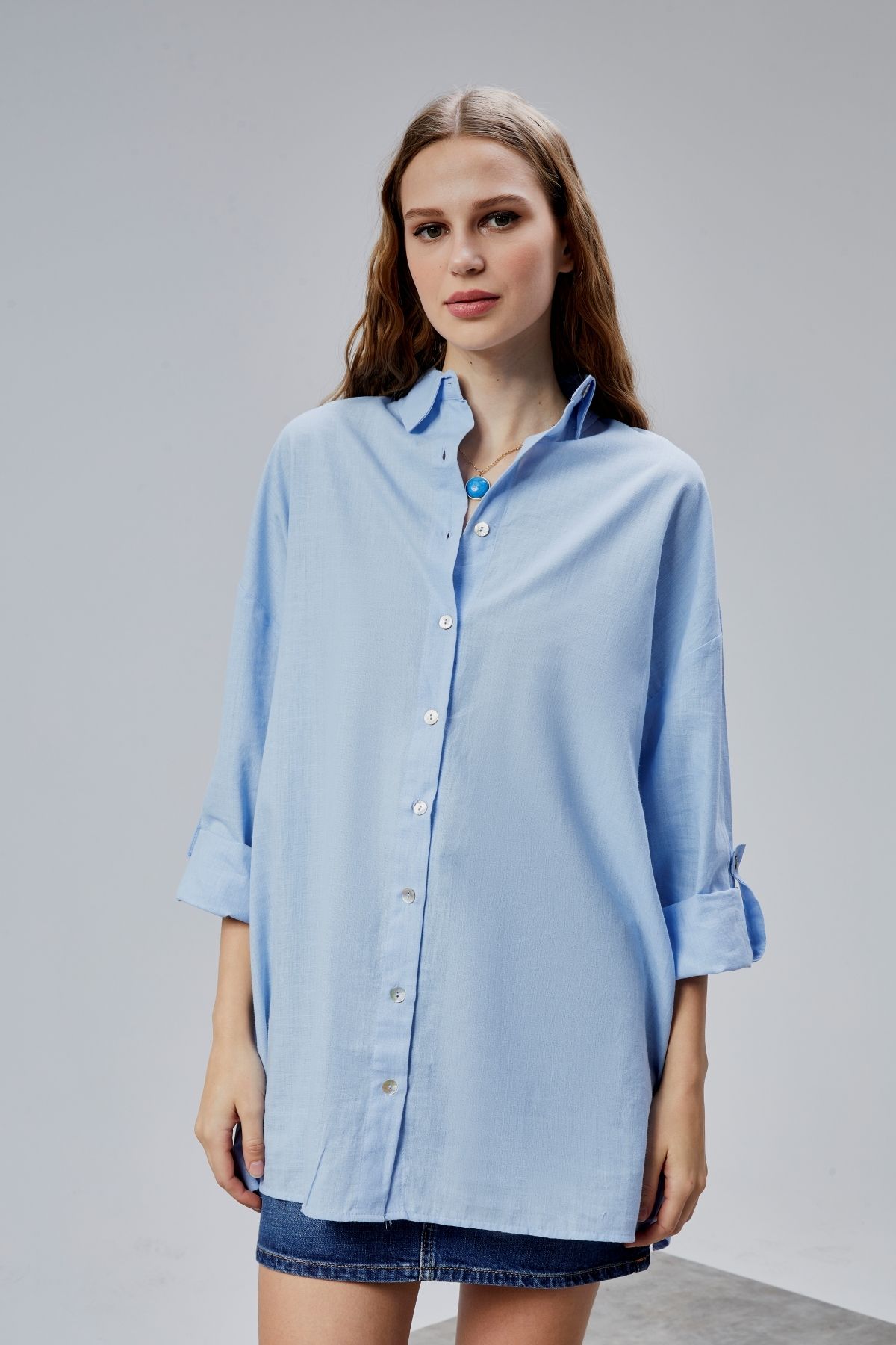 TF The Fancy For You Kadın Apoletli Katlamalı Uzun Kol Oversize Gömlek