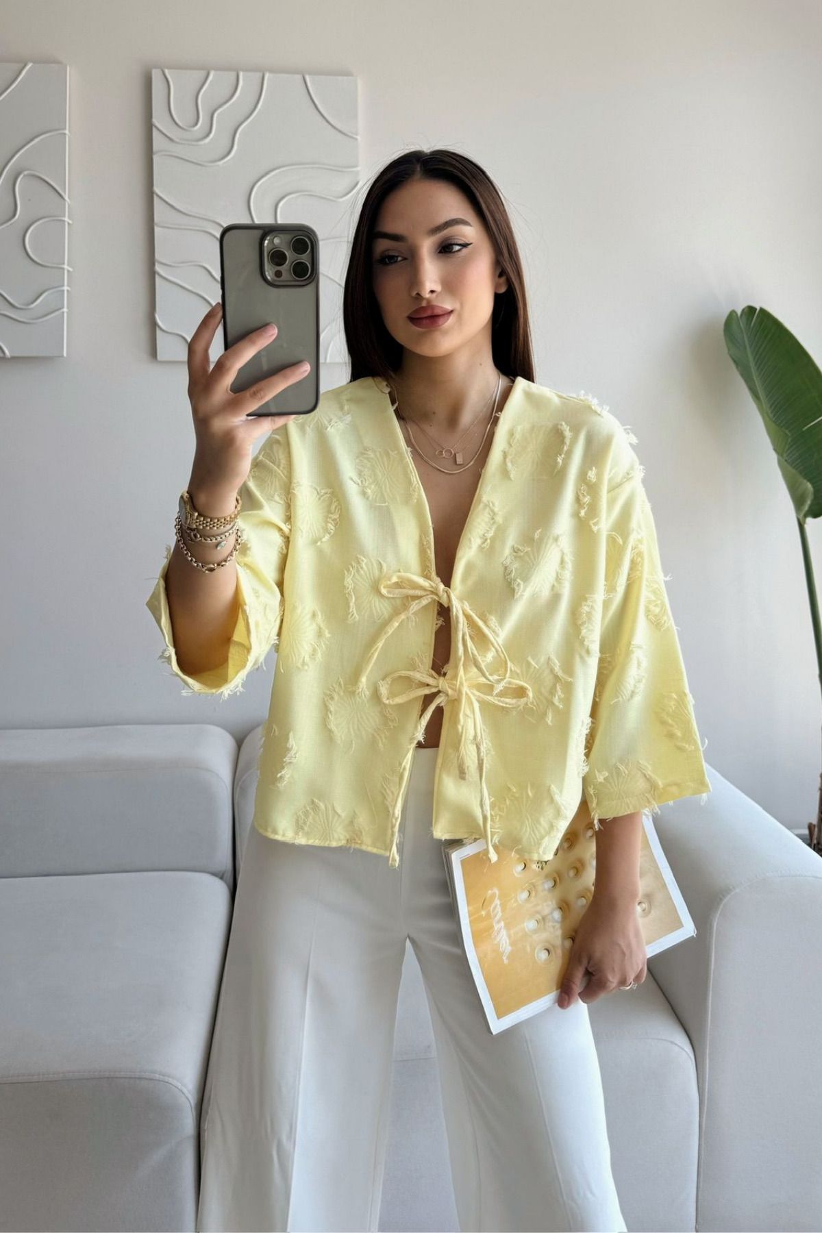 Sindimoda Mirella Jakarlı Keten Gömlek 13734