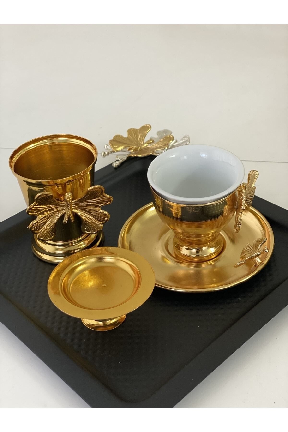teknotrust 3'lü Siyah Kare Sunum Tepsisi, Gold Makaronluk ve Gül Kovası Kelebekli Model