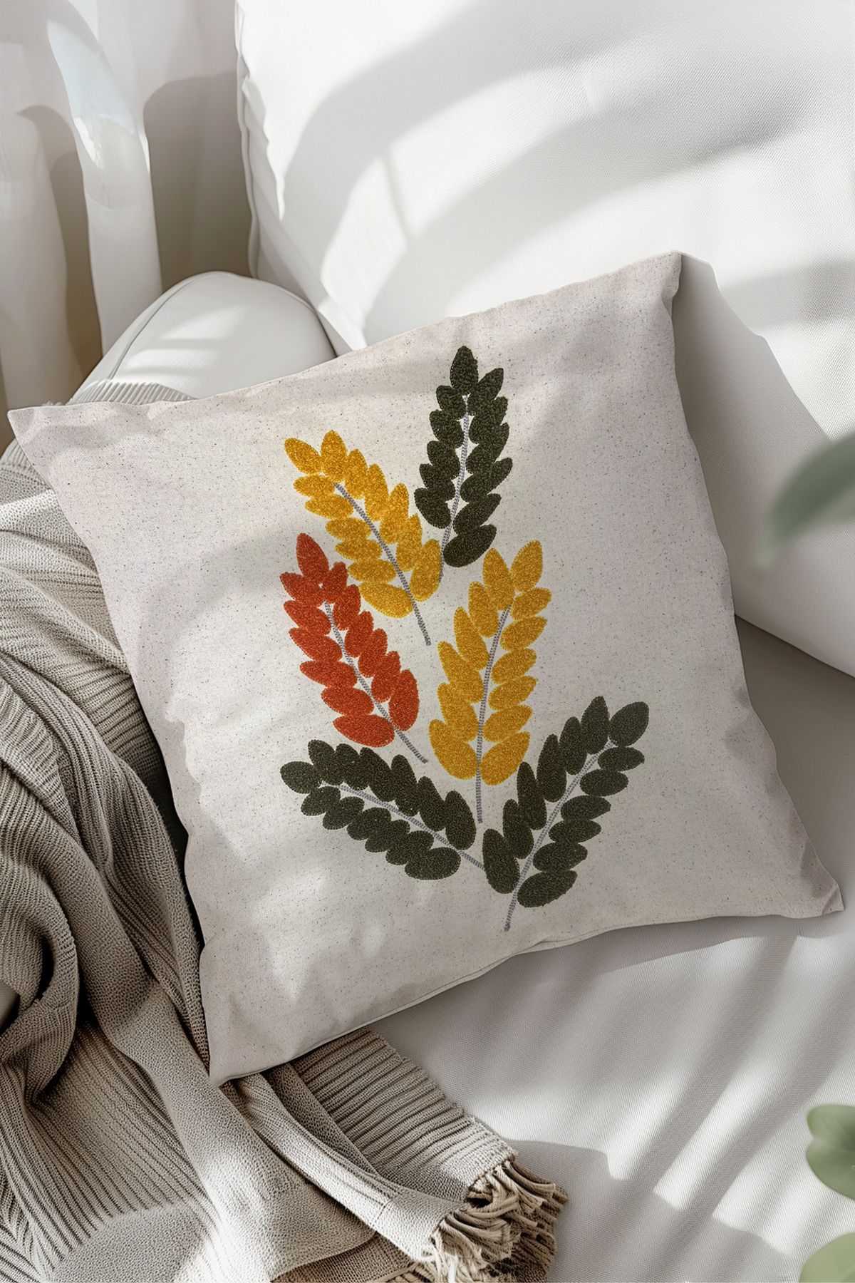 SadeMade Başak Punch Nakışlı Dekoratif Kırlent Kılıfı, Panç Kırlent ve Yastık Kılıfı, 44x44 cm